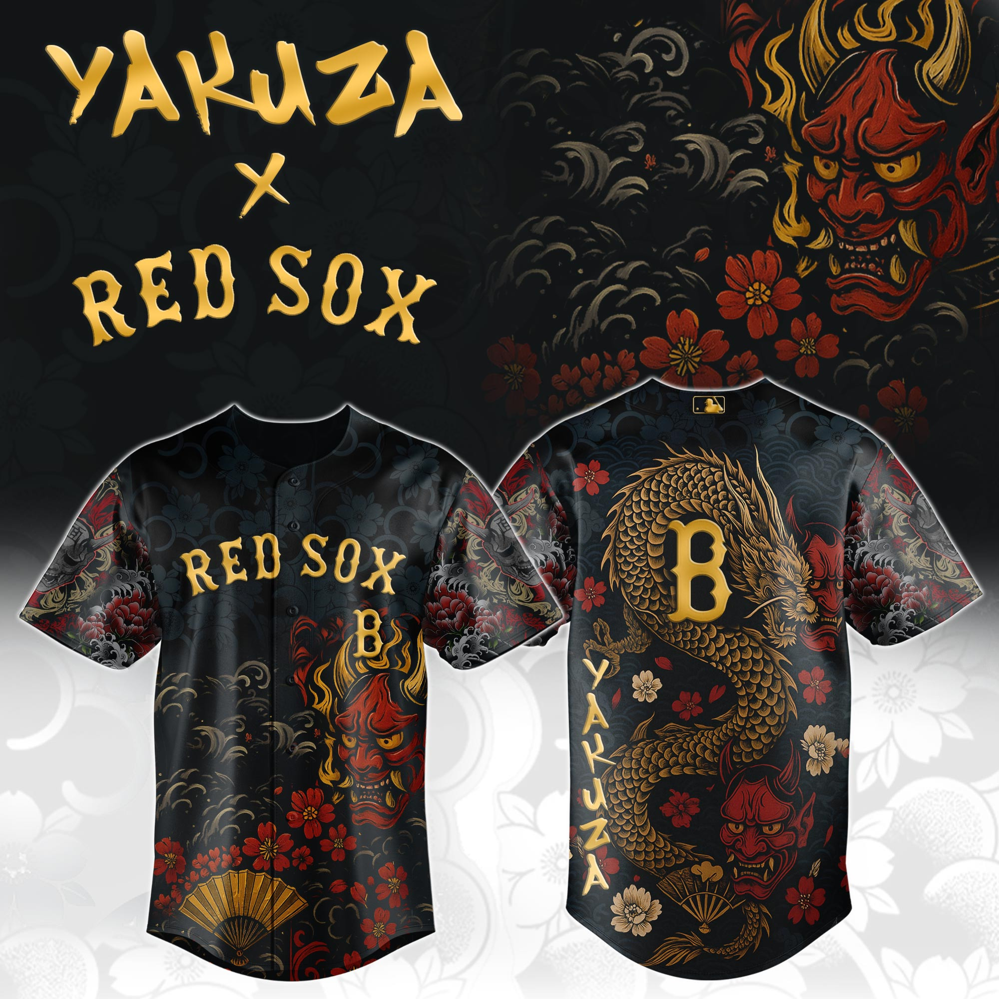 Boston Red Sox Mlb X Yakuza Dragon Oni Baseball Jersey For Fans-1
