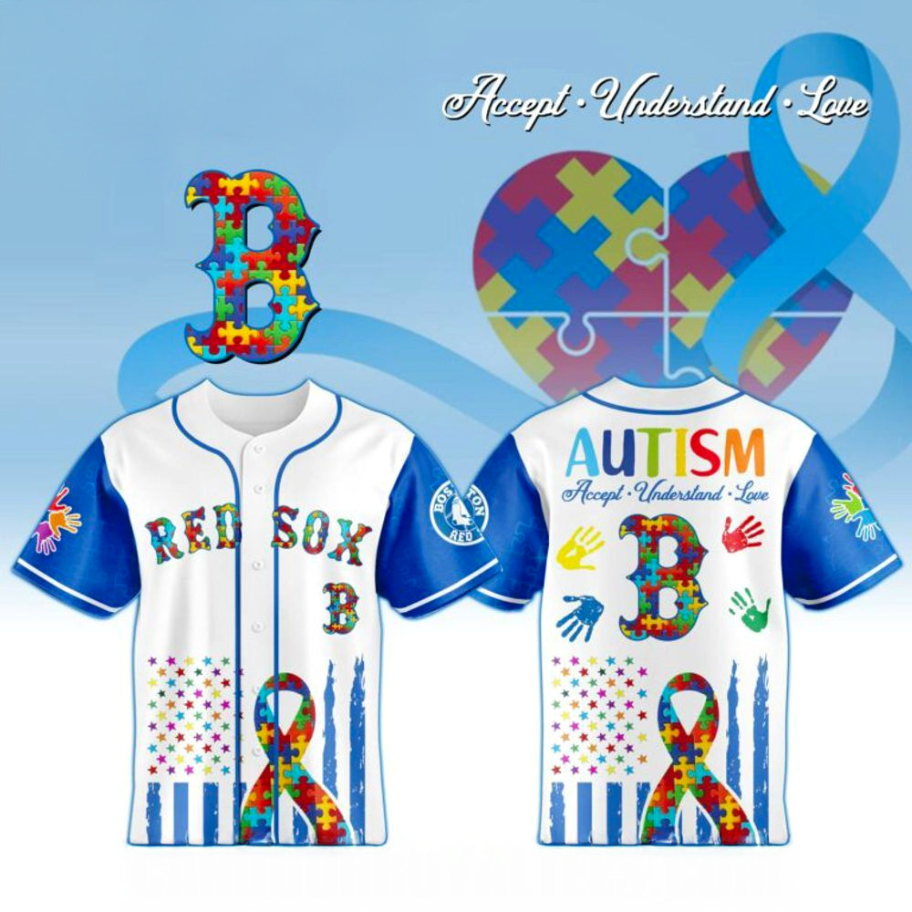 Boston Red Sox X Special Autism Awareness Month 3D Baseball Jersey Red Sox Merch Him Gifts-1