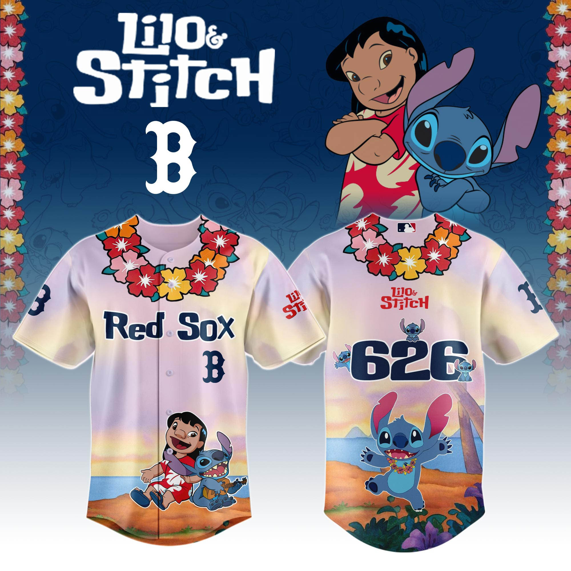 Boston Red Sox x Lilo And Stitch Special Edition Jersey 2025 Boston Red Sox Merch-1