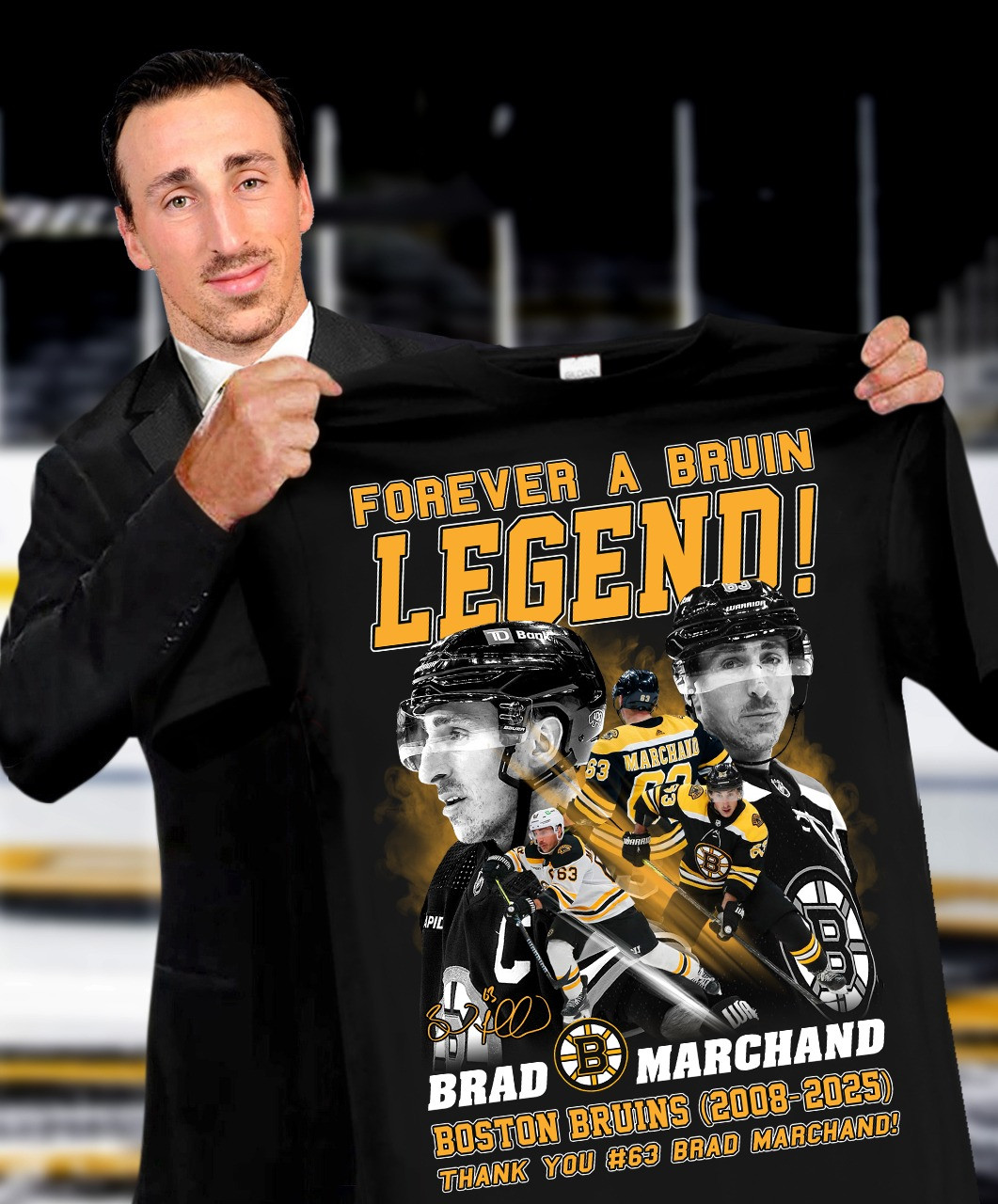 Brad Marchand Boston Bruins Forever A Bruin Legend 2008 2025 Thank You #63 Signature T-Shirt-1