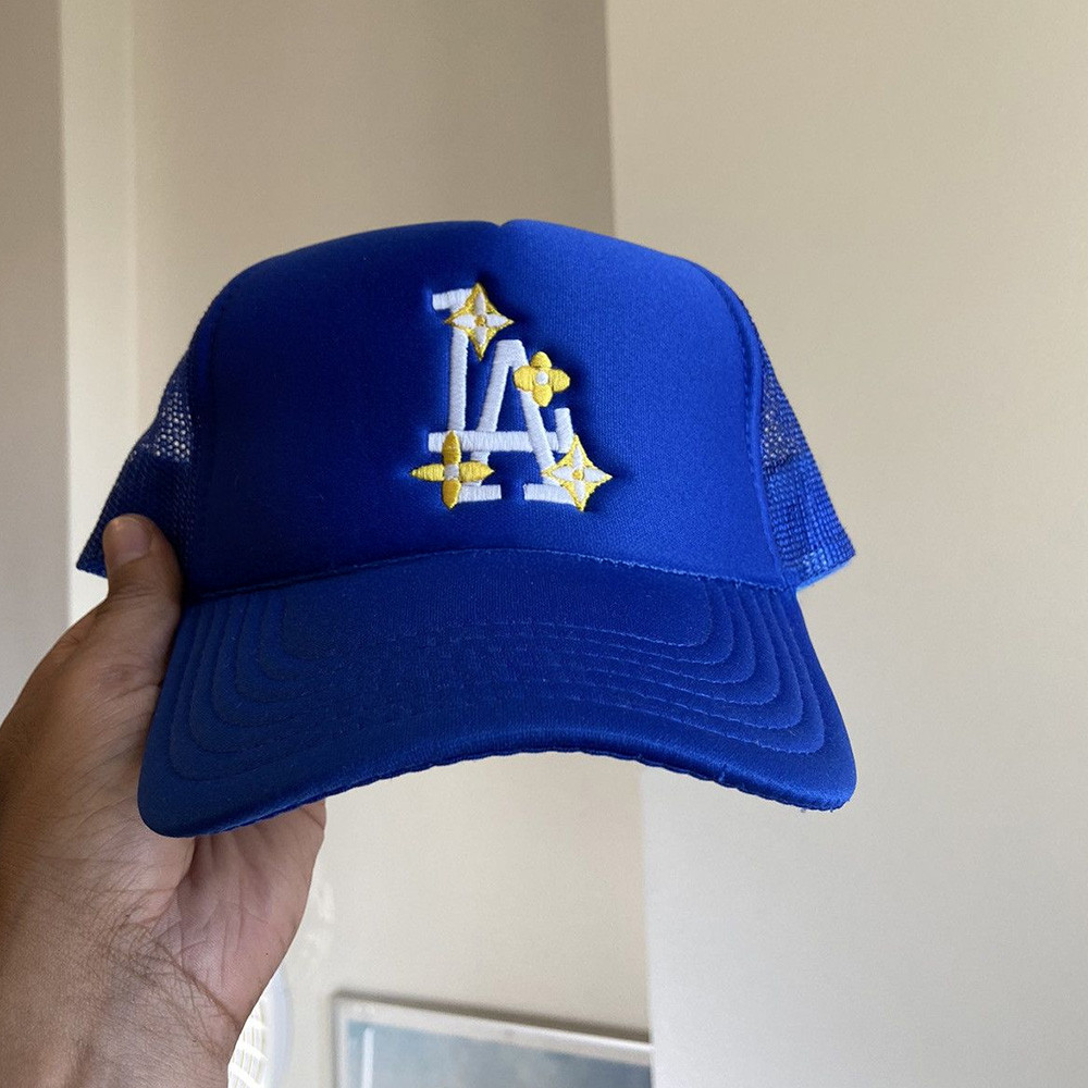 Bravest Studios LA Dodgers Louis Vuitton Trucker Hat Blue Gifts For Husband-1
