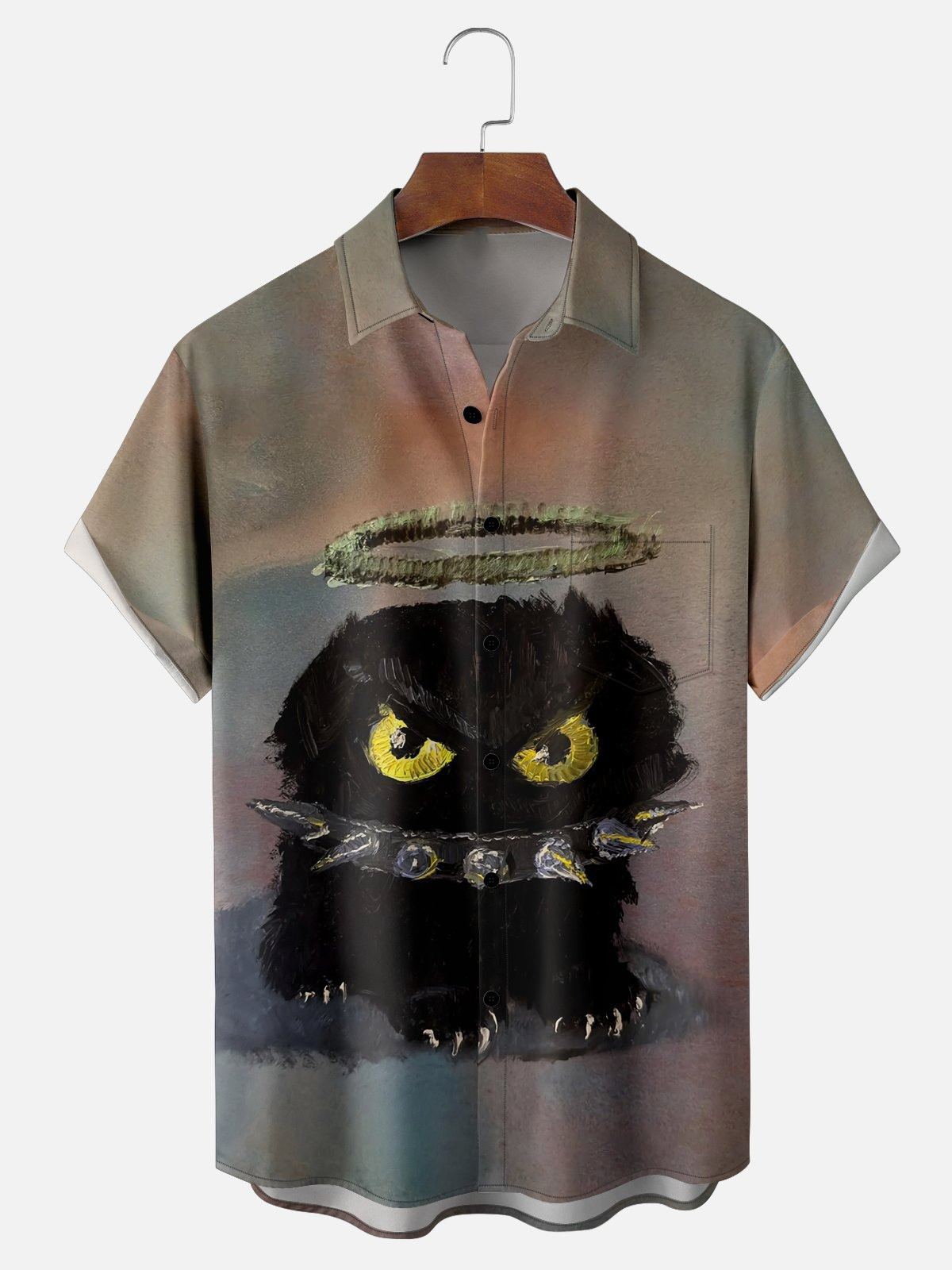 Breathable Cat Print Chest Pocket Casual Shirt-1 Breathable Cat Print Chest Pocket Casual Shirt-1