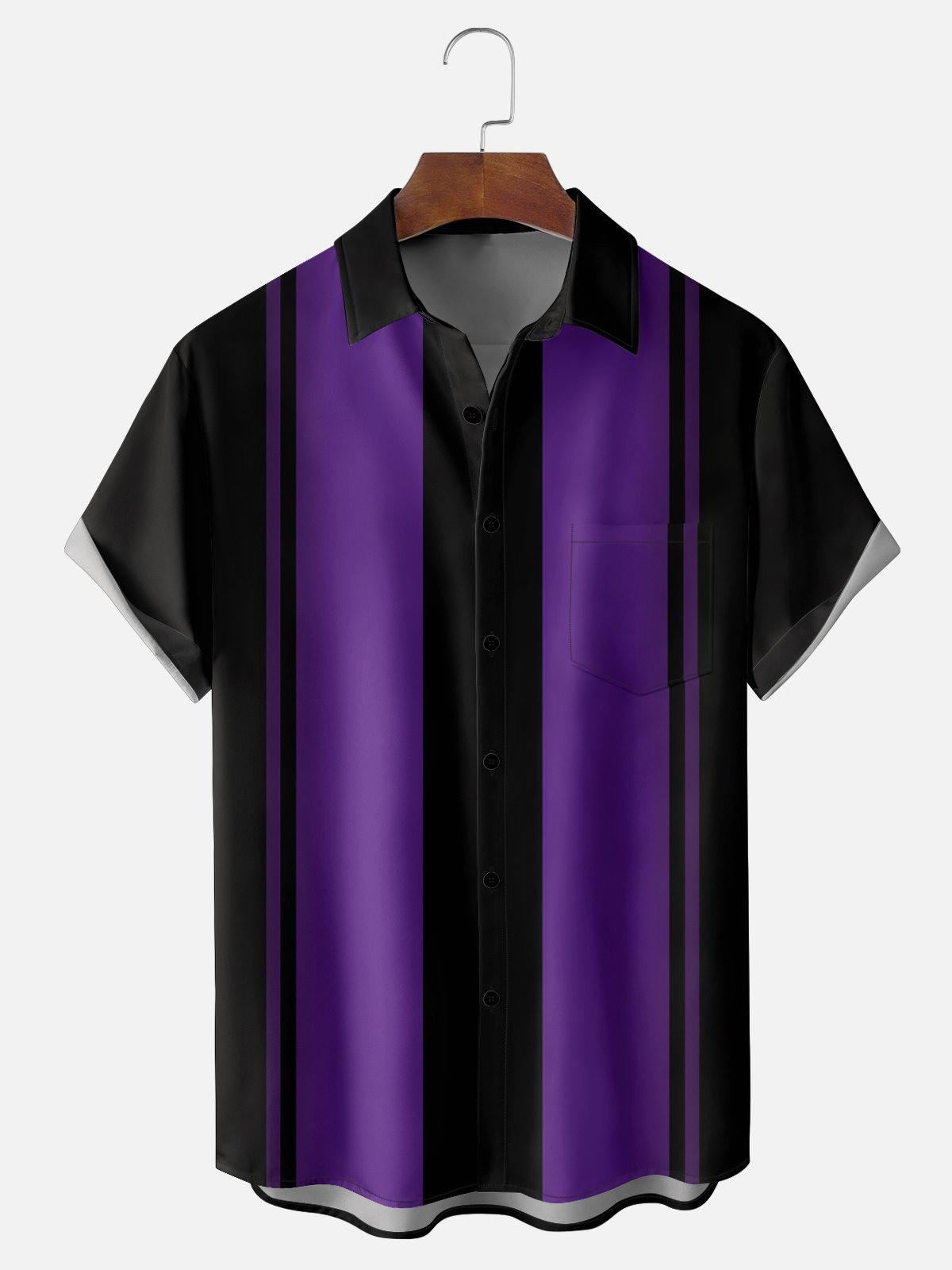 Breathable Gradient Color Chest Pocket Bowling Shirt-1