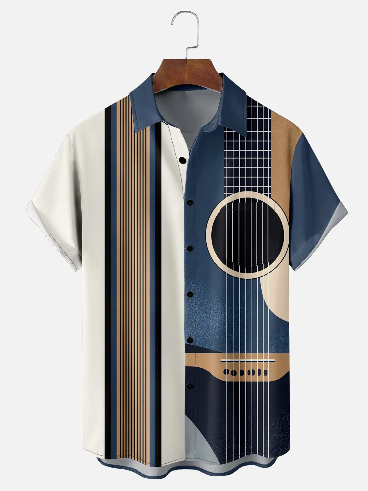 Breathable Guitar Chest Pocket Bowling Shirt-1