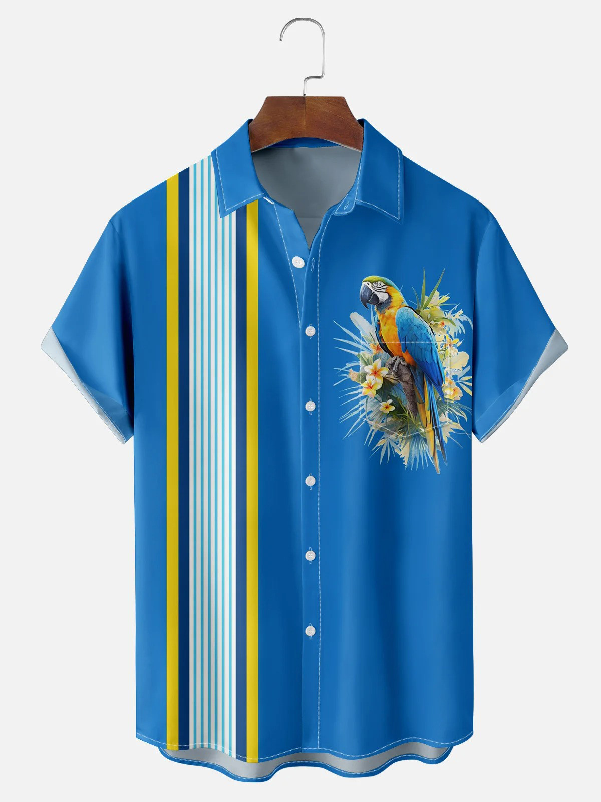 Breathable Parrot Chest Pocket Bowling Shirt-1