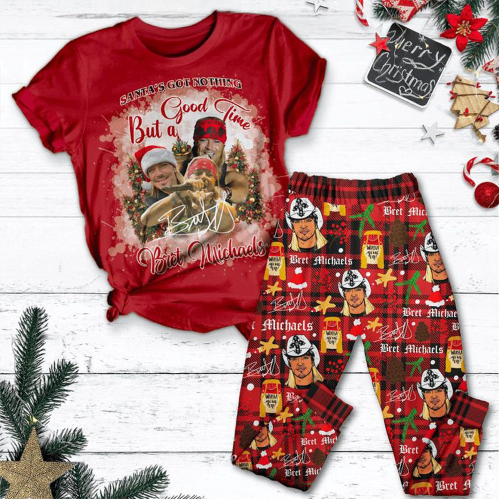 Bret Michael Santa Got Nothing But A Good Time Christmas Pajamas Set Gifts For Music Fans-1
