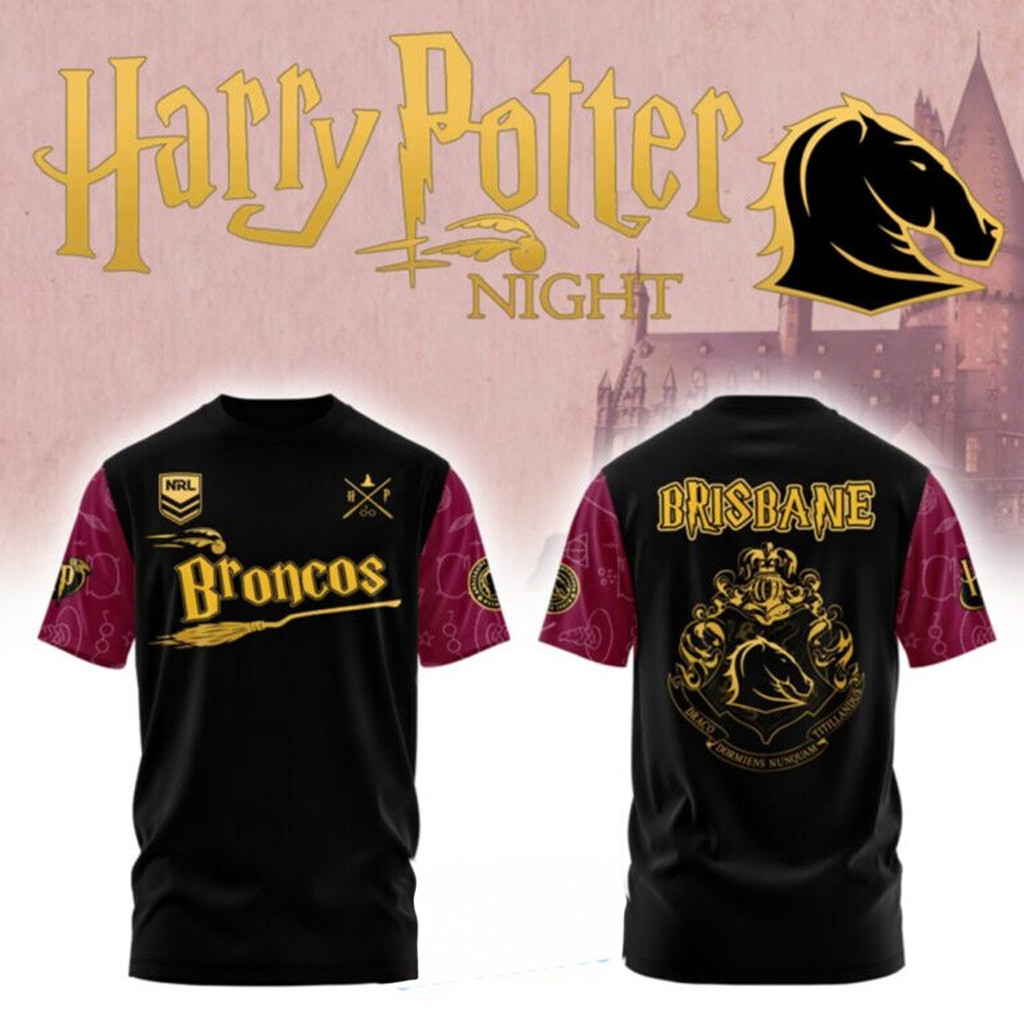 Brisbane Broncos NRL Team Harry Potter Shirt Brisbane Broncos Merch Fans Gift Ideas-1