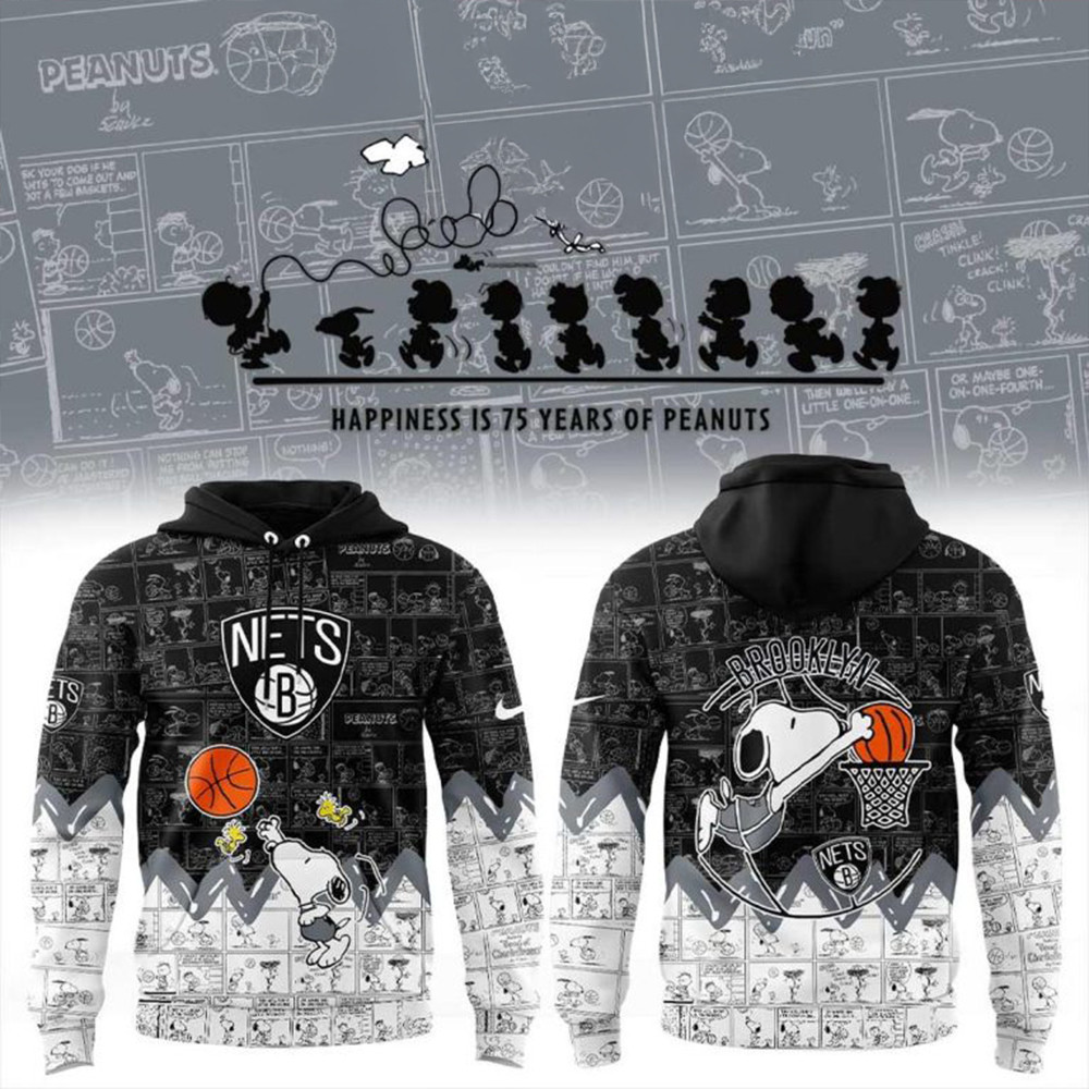 Brooklyn Nets 75th Anniversary Of Peanuts Hoodie Gift For Basketball Lover-1
