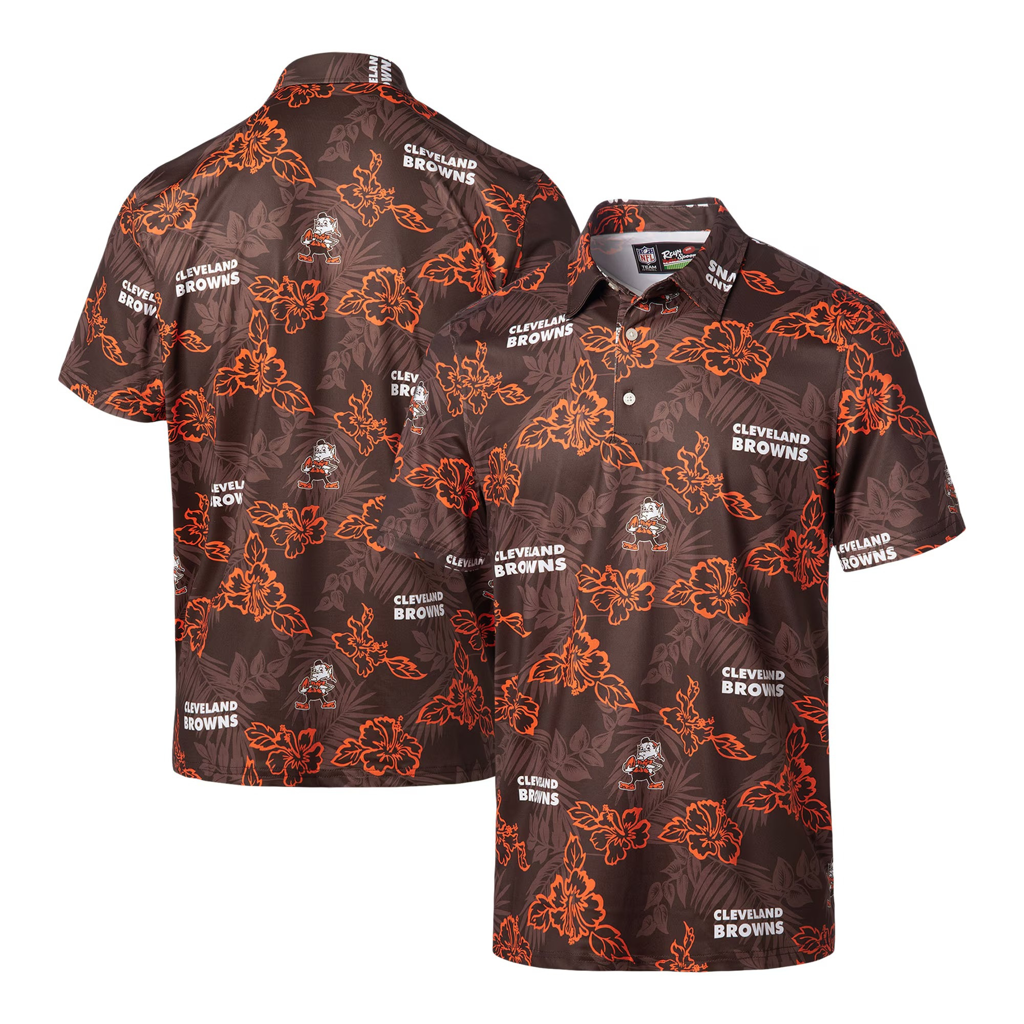Brown Cleveland Browns Polo Shirt NFL Aloha Shirt Best Father's Day Gifts For First Time Dad-1