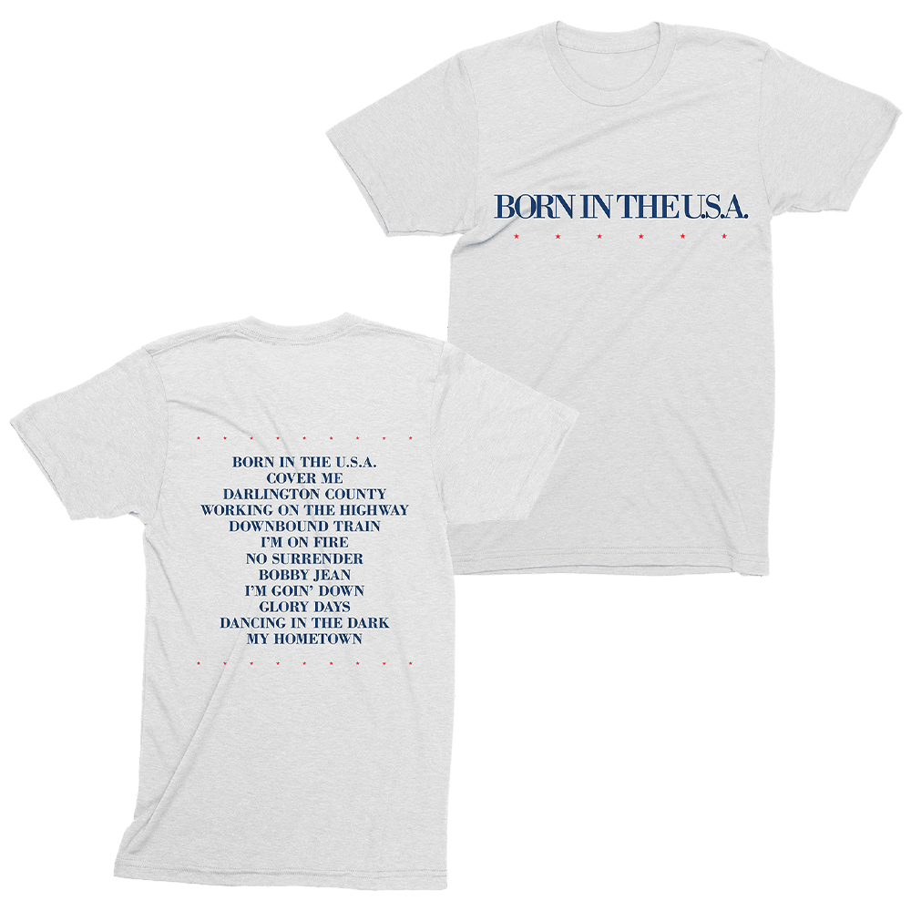Bruce Springsteen T-Shirt Bruce Springsteen Merch Born In The USA 40th Anniversary Tracklist-1