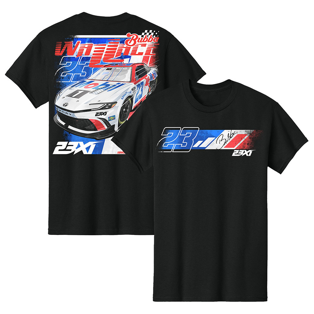Bubba Wallace Shirt 23XI Racing Black Bubba Wallace Mobil 1 Car T-Shirt Fans Gifts-1
