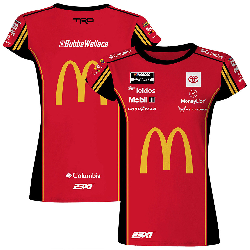 Bubba Wallace Shirt Women's Checkered Flag Sports Red Bubba Wallace Sublimated Uniform T-Shirt-1