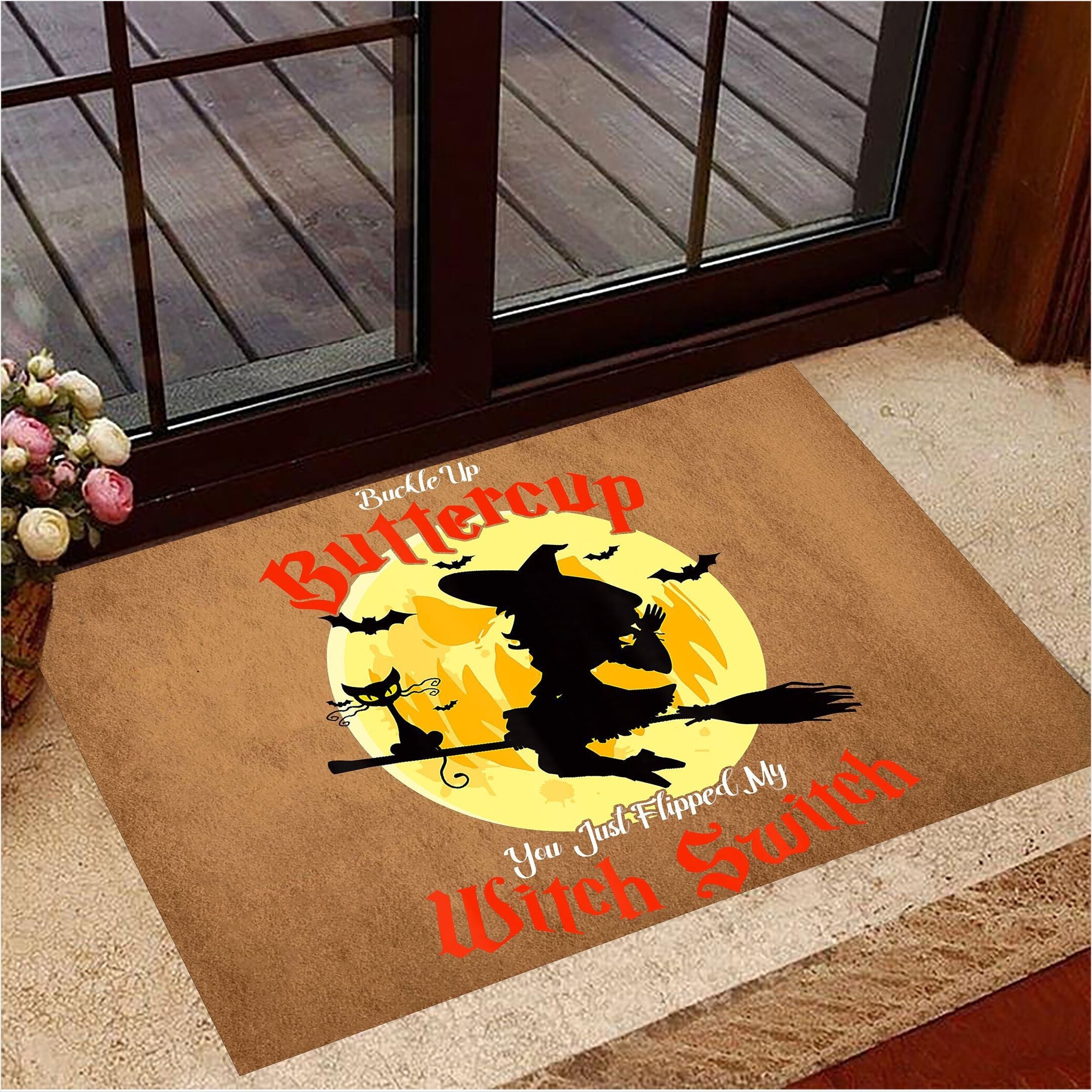 Buckle Up Buttercup You Just Flipped My Witch Switch Doormat Witch Doormat Halloween Gift Ideas-1