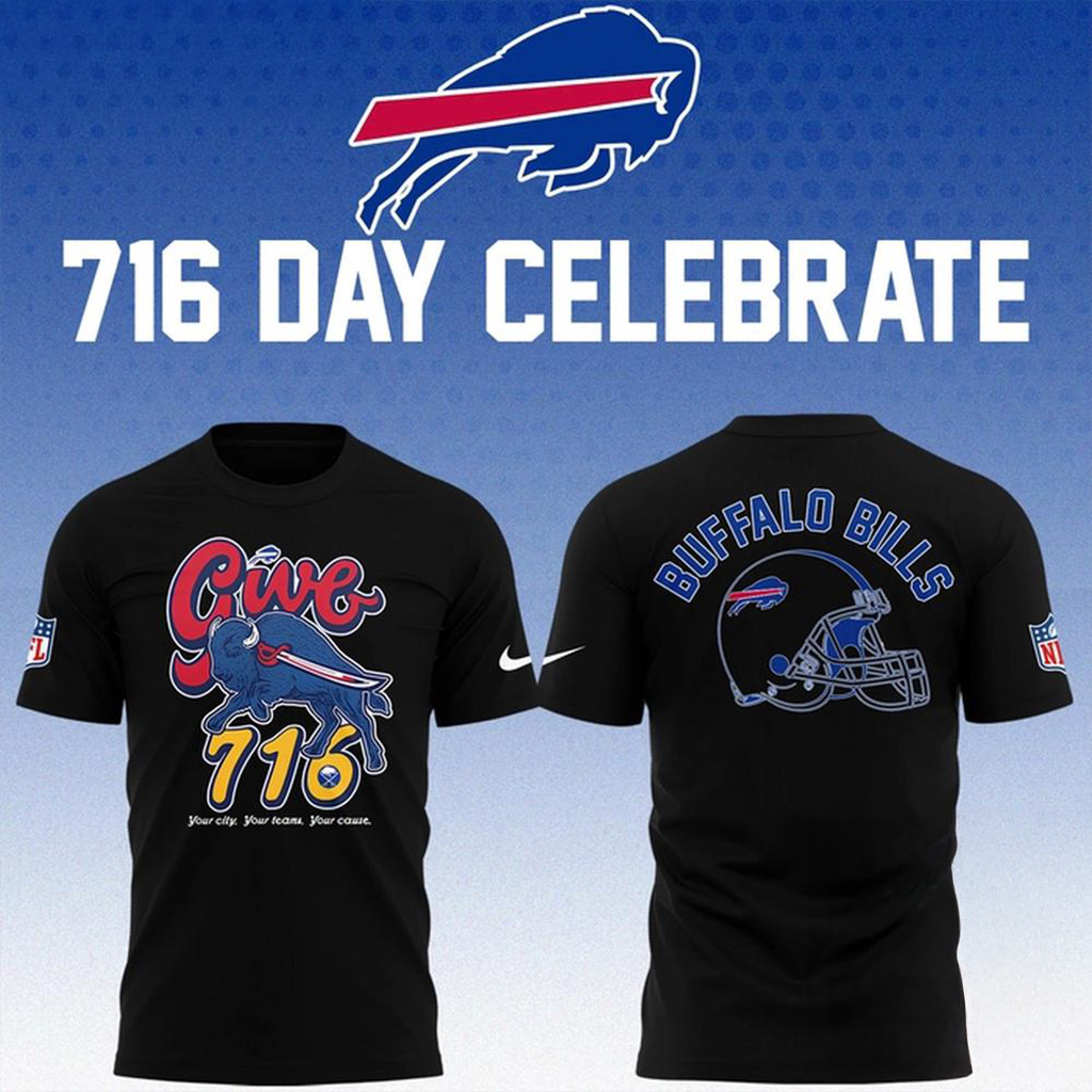 Buffalo Bills 716 Day Celebration Black T-Shirt Buffalo Bills Merch Football Themed Gifts-1