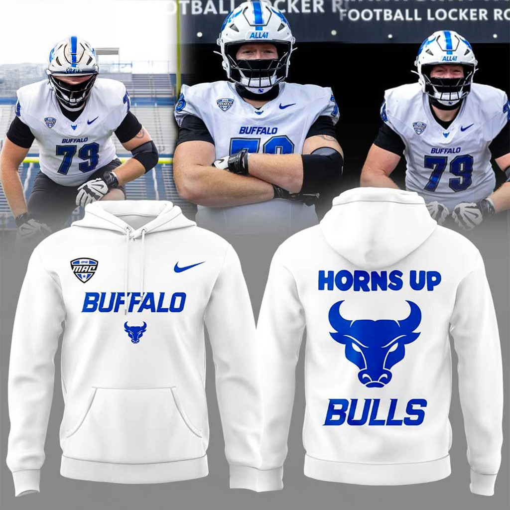 Buffalo Bulls Horns Up White Uniform Hoodie Bulls Merch Christmas Present For Dad-1