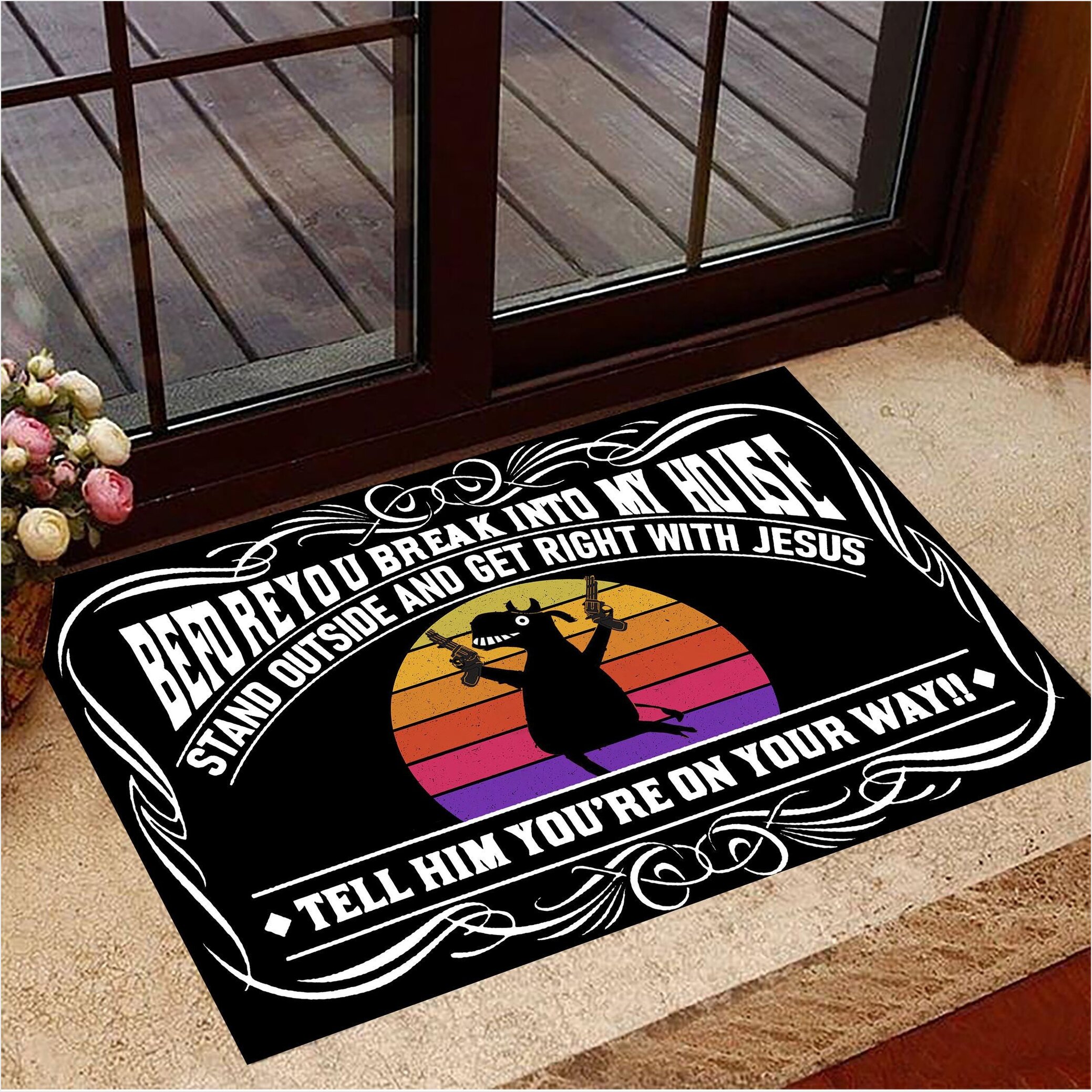 Bull Before You Break Into My House Doormat Front Door Decor Funny Doormat Gift For Friends-1