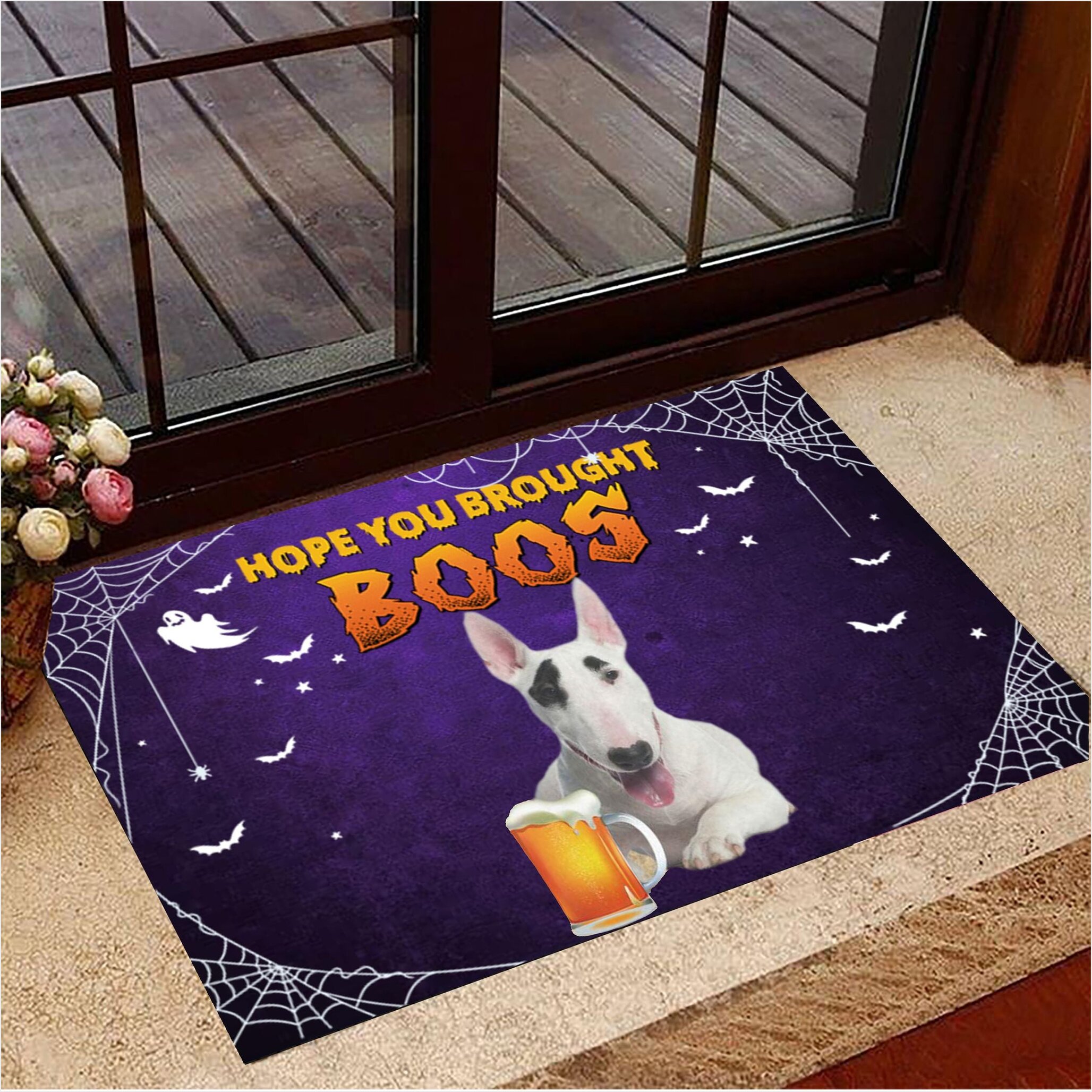 Bull Terrier You Brought Boos Doormat Modern Welcome Mat Halloween House Decor Gifts For BFF-1