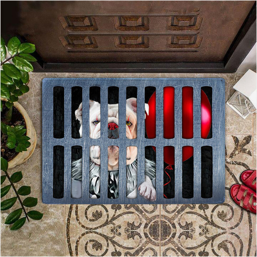 Bulldog IT Pennywise Parody Halloween Doormat Funny Halloween Floor Mat Indoor Gifts For Fans-1