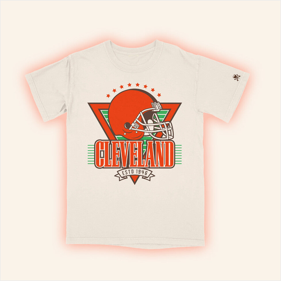 CLE Clothing Co Merch Cleveland Football Helmet Throwback T-Shirt Fans Gifts Gifts For Friends-1