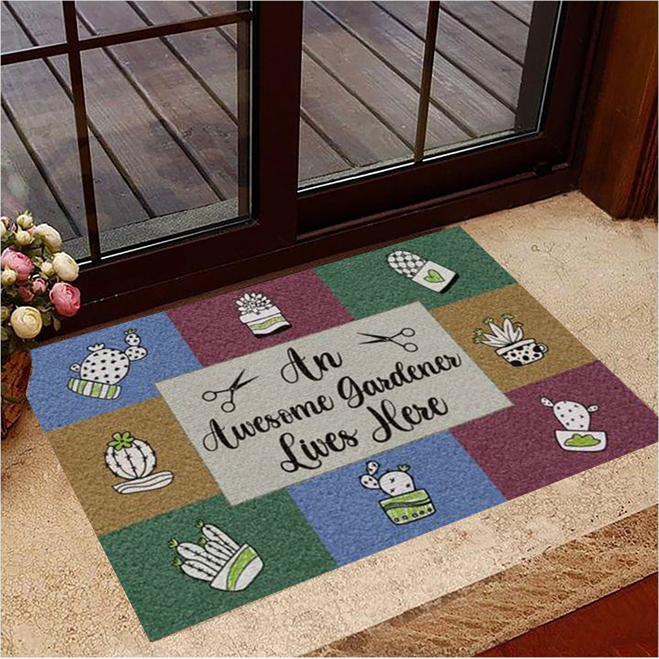 Cactus An Awesome Gardener Lives Here Doormat Welcome Home Mat Presents For Plant Lover-1