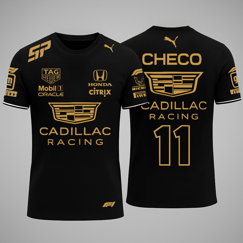 Cadillac Sergio Checo Perez Merch Gold Checo 11 Cadillac Racing T-Shirt Fans Gifts For Husband-1
