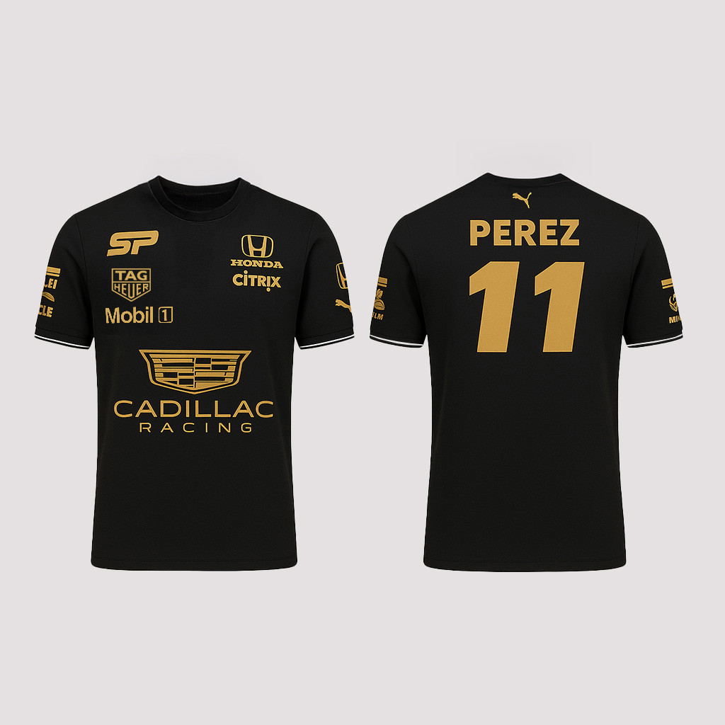 Cadillac Sergio Checo Perez Merch Gold Perez 11 Cadillac Racing T-Shirt Fans Gifts For Boyfriend-1