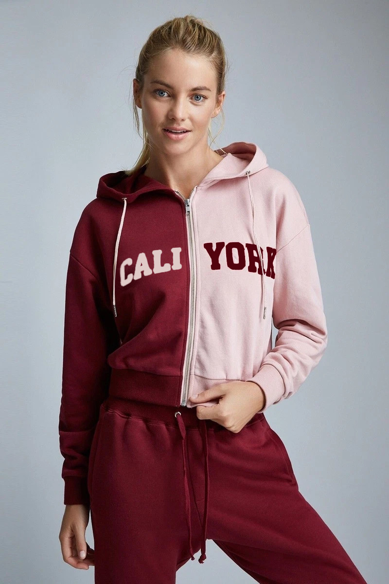 Cali York Pink And Maroon Zip Hoodie Cali York Sweatshirt Gift For Sister-1