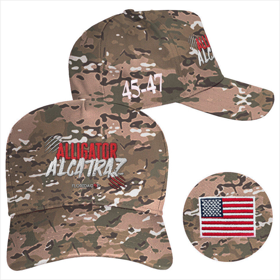 Camo Alligator Alcatraz Hat Embroidered 45-47 Hat Alligator Alcatraz Merch Florida GOP Store-1