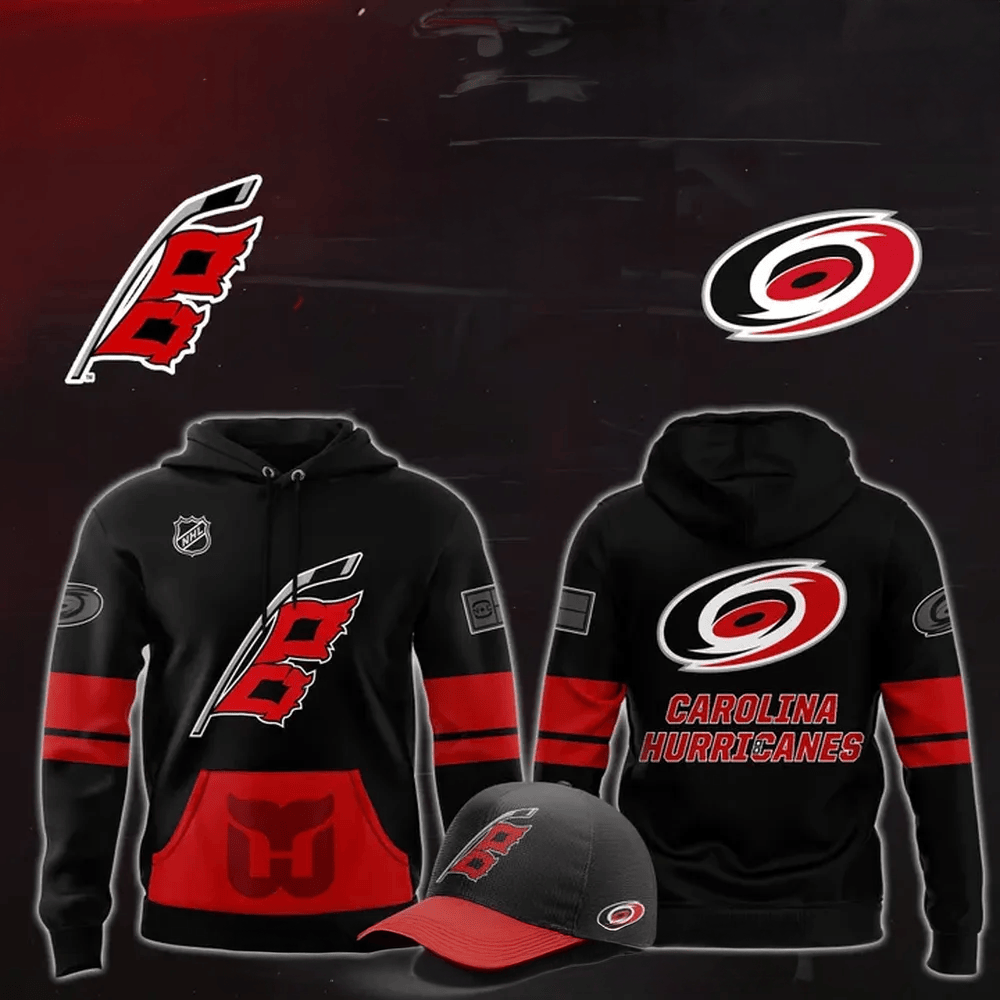 Carolina Hurricanes Black Alternate Hoodie Carolina Hurricanes Merch Awesome Father's Day Gifts-1