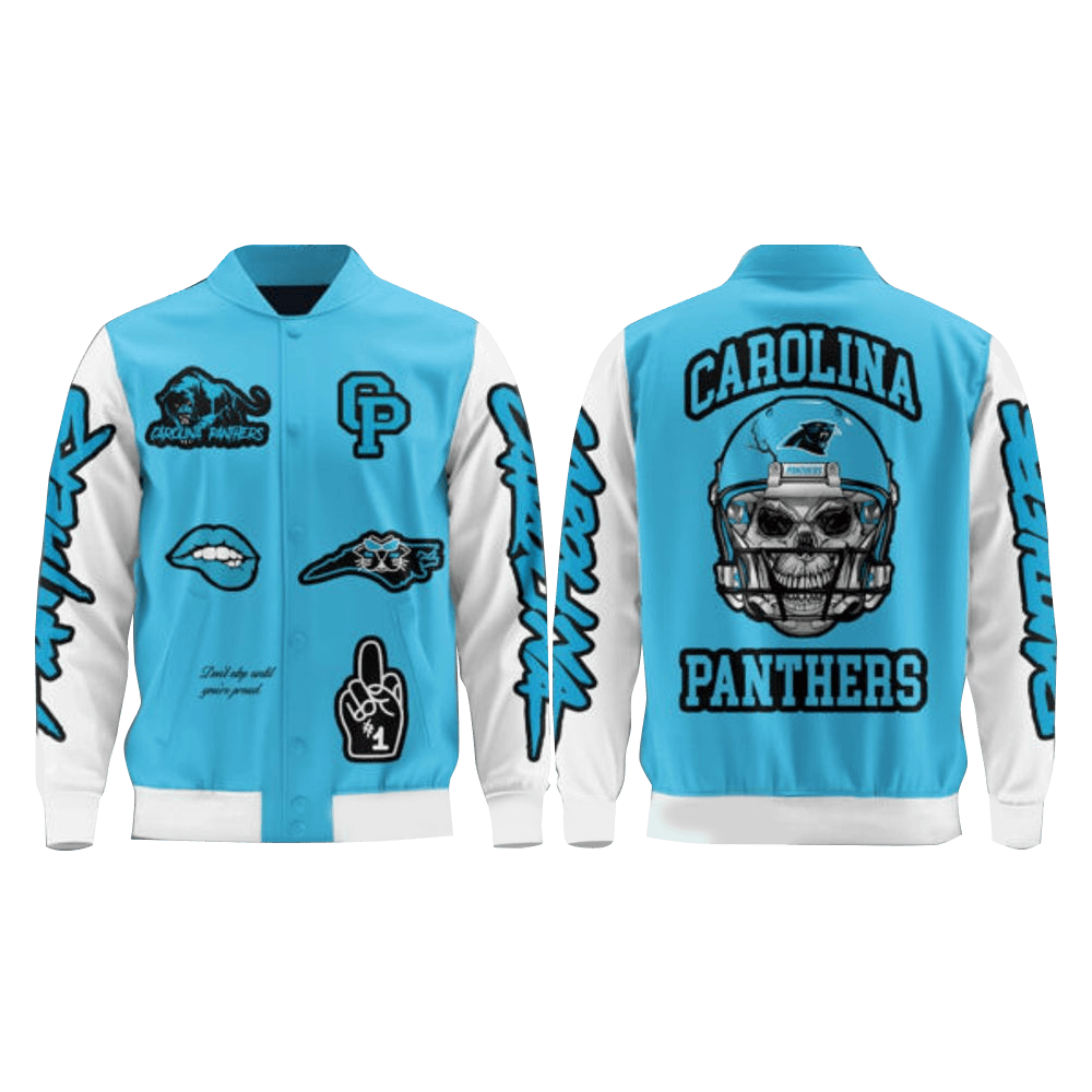 Carolina Panthers Bold Skull Helmet 2025 Varsity Jacket Carolina Panthers Merch Fans Gifts-1