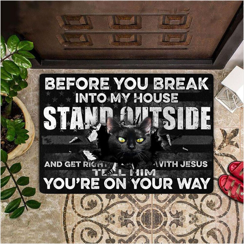 Cat Before You Break Into My House Doormat Cool Welcome Doormat Unique Cat Themed Gift-1