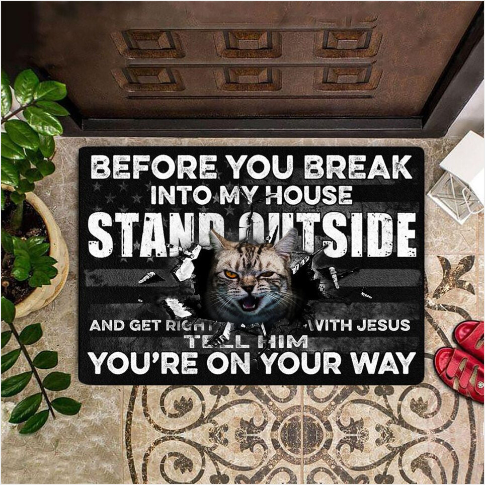 Cat Before You Break Into My House Stand Outside Doormat Unique Entry Mat For Cat Owner Gift-1