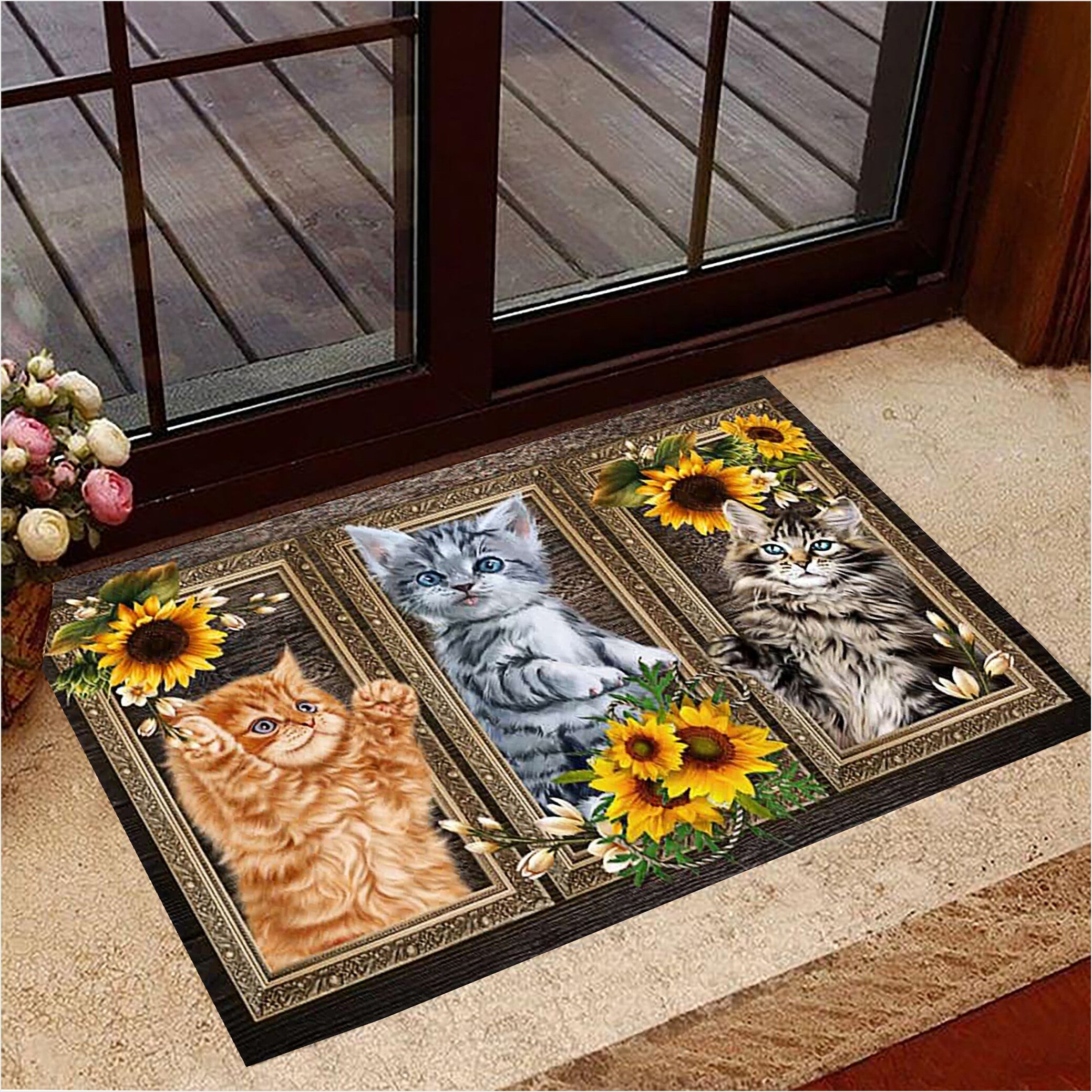 Cat Doormat Sunflower Cute Indoor Front Doormat Themed Best Gifts For Cat Lovers Gifts For Fans-1