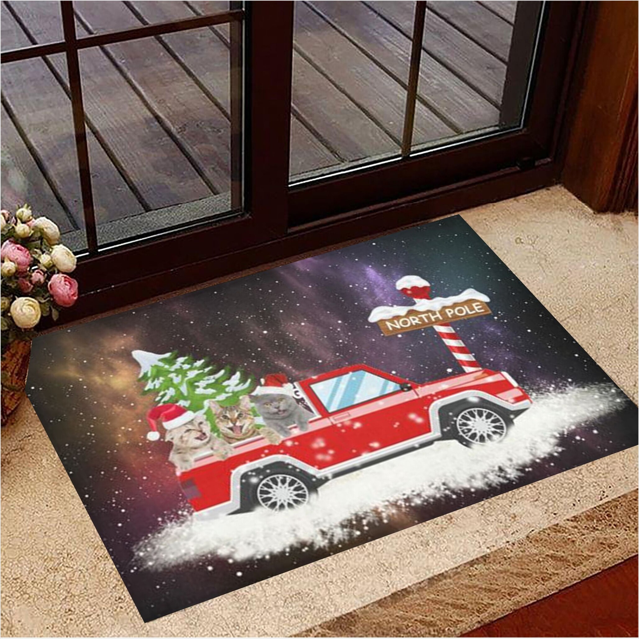 Cat North Pole Doormat Merry Christmas Doormat Gift Ideas For Cat Lovers Gifts For Best Friend-1