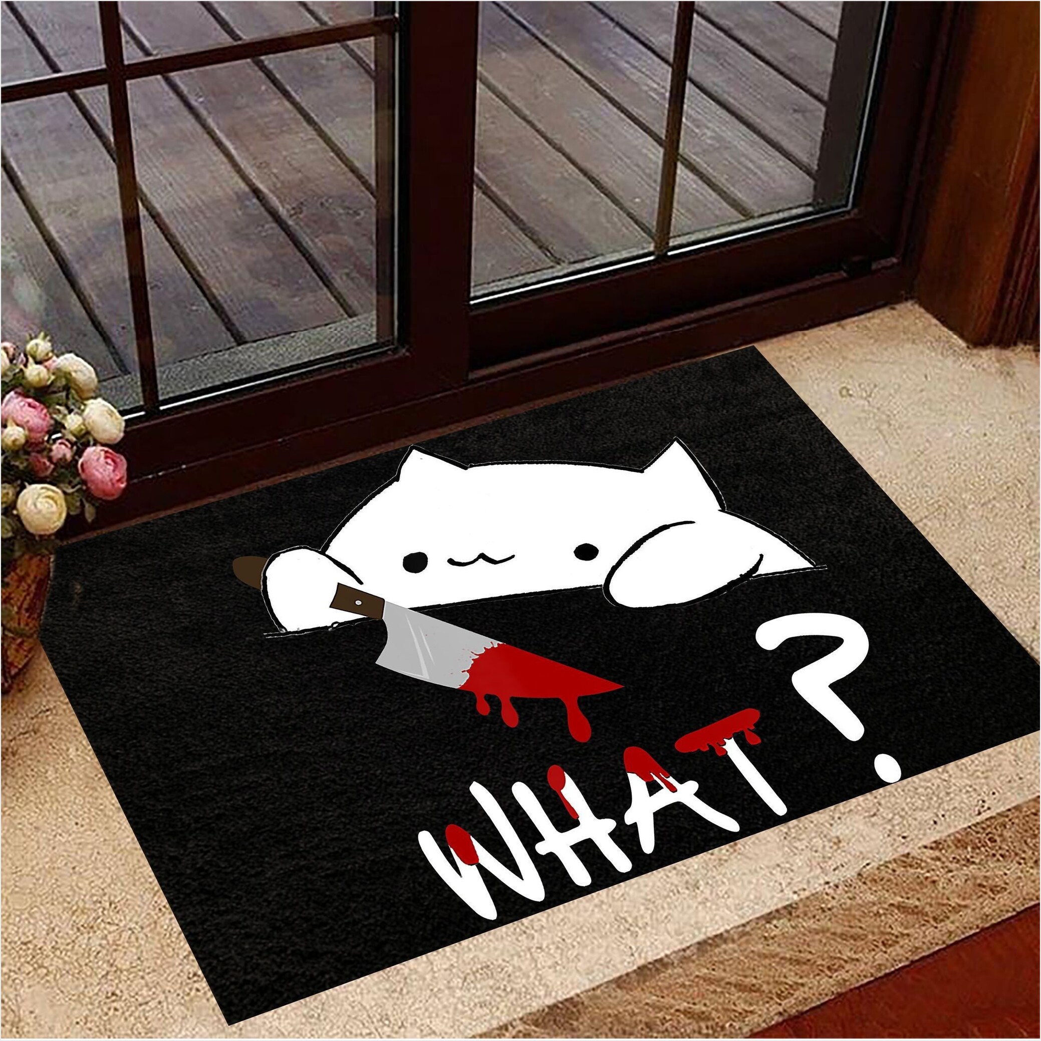 Cat With Bloody Knife What Doormat Halloween Welcome Mat Funny Gifts For Friend Gifts For Fans-1