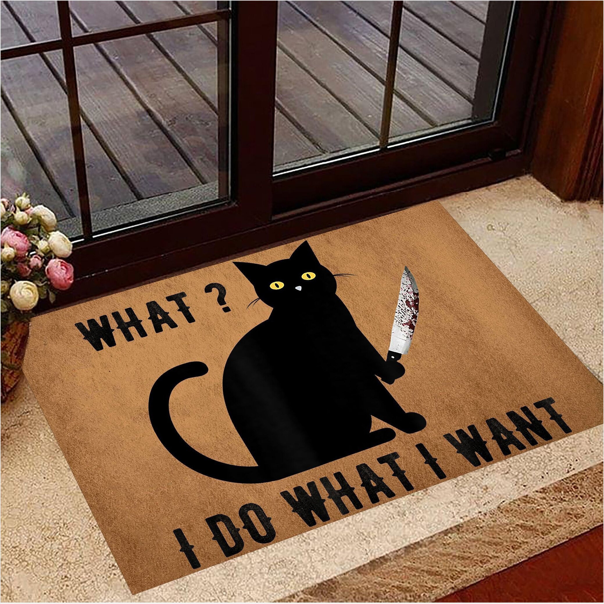 Cat With Knife What I Do What I Want Black Cat Bloody Knife Doormat Birthday Gifts For Friends-1