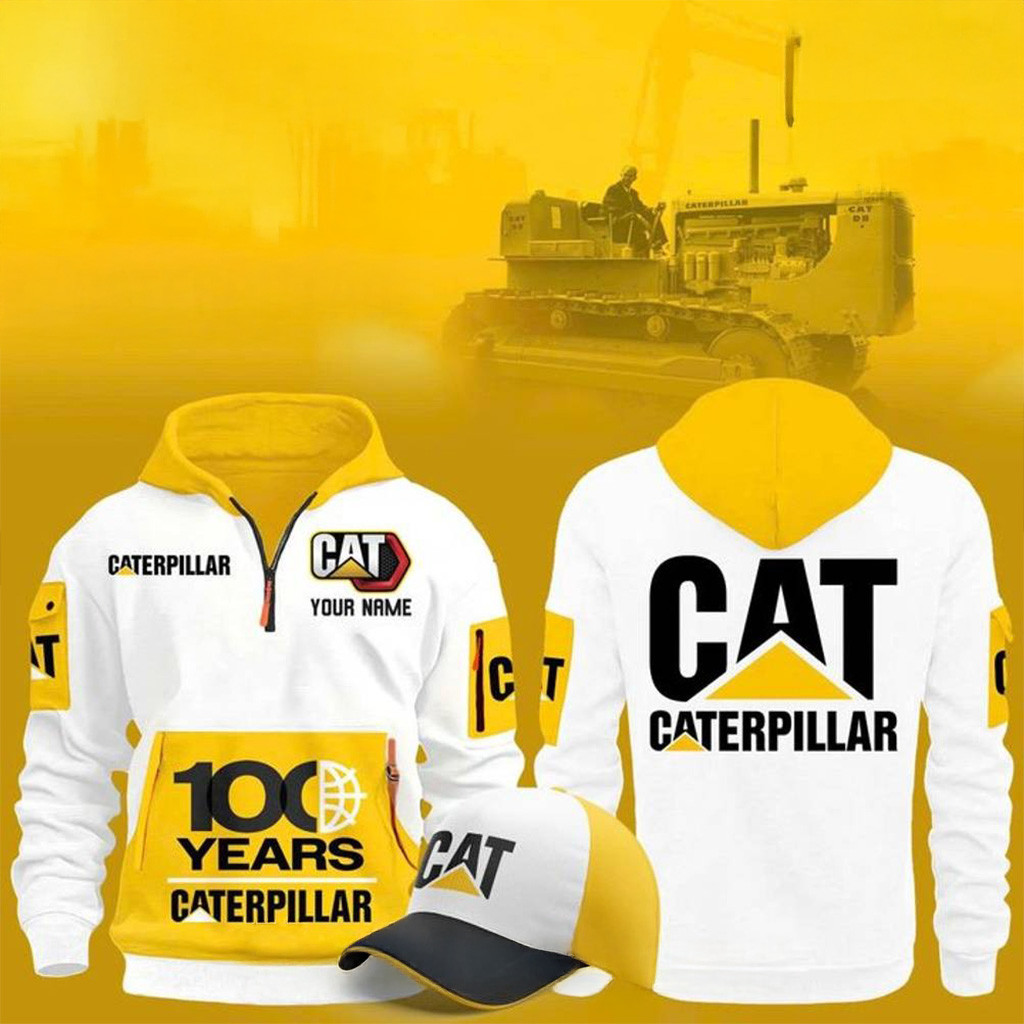 Caterpillar 100 Years Special Quarter Zip Hoodie Gift Ideas For Husband-1