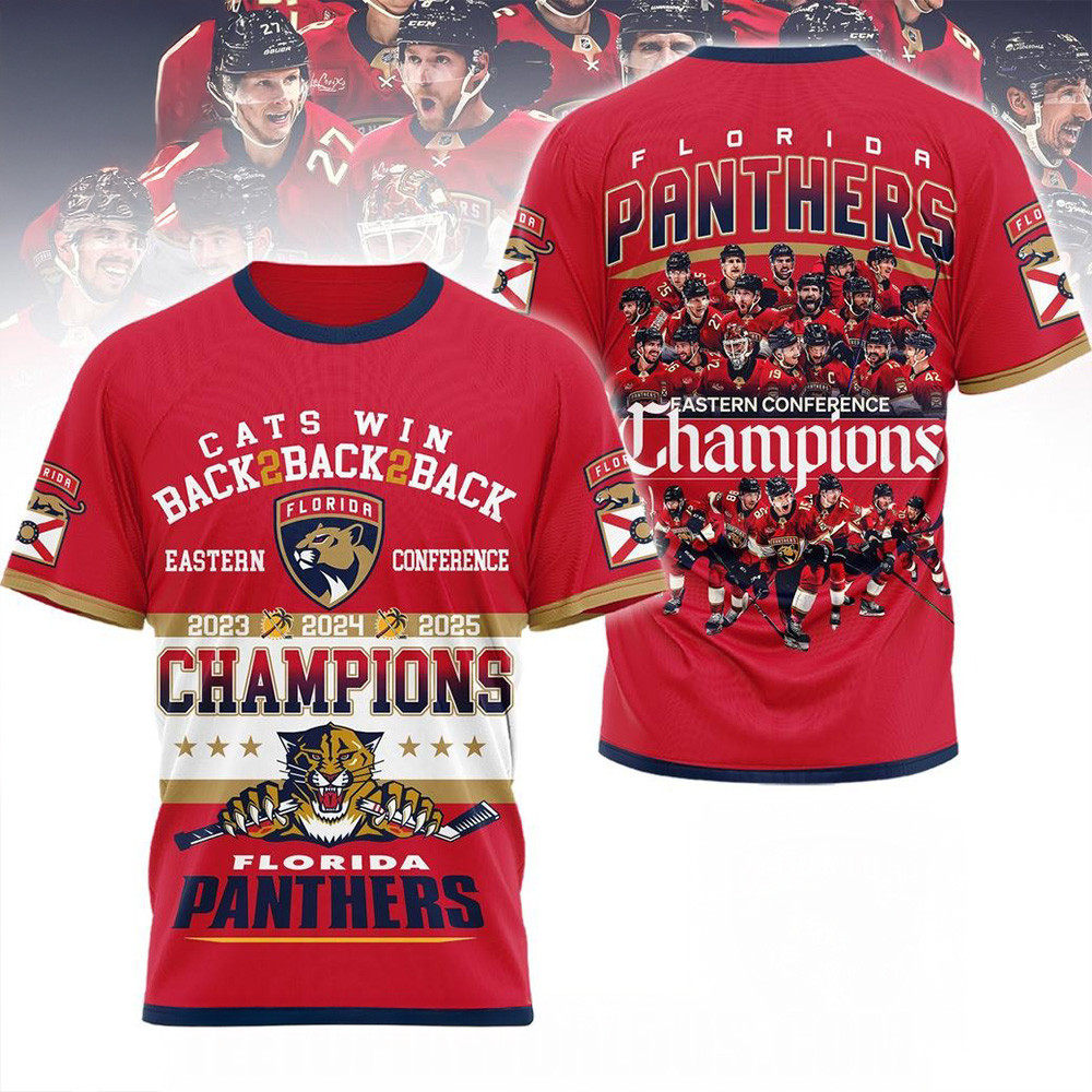 Cats Win Back 2 Back 2 Back Eastern Conference 2023 24 25 Champions Florida Panthers Shirt-1