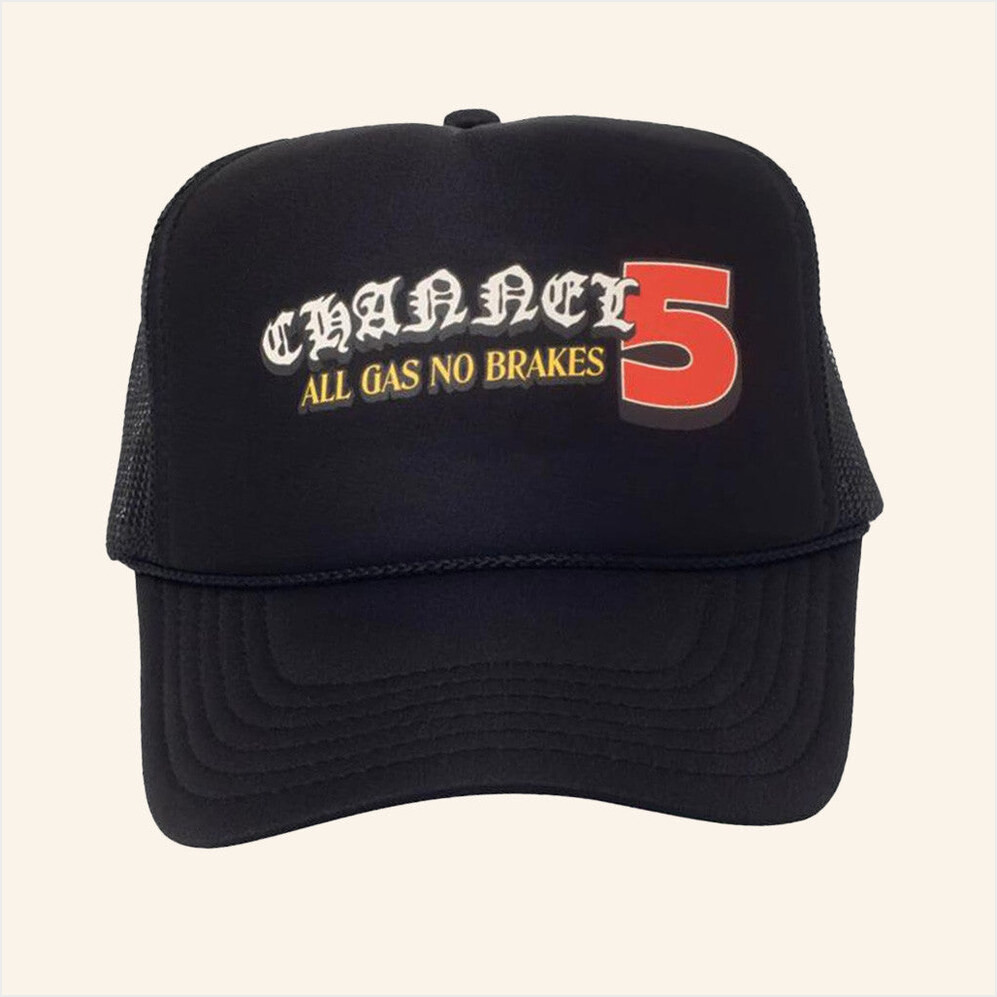 Channel 5 Merch All Gas No Brakes Black Foam Trucker Hat Gifts For Father Gifts For Best Friend-1