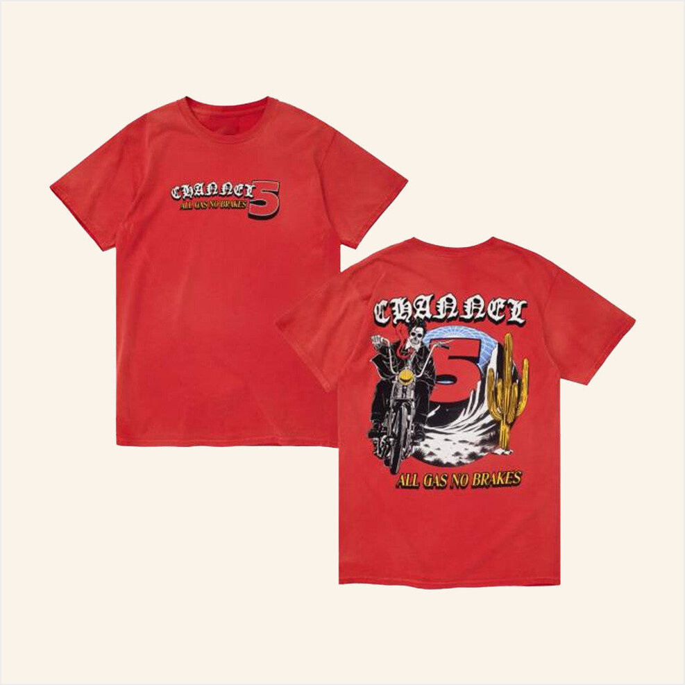 Channel 5 Merch All Gas Red Sun-Faded T-Shirt Gifts For Husband Birthday Gifts For Besties-1
