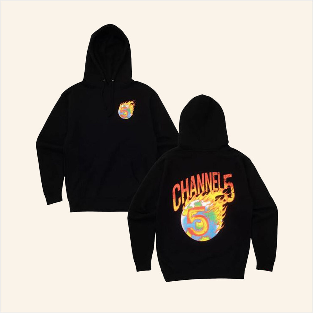 Channel 5 Merch On Fire Black Hoodie Gifts For Him Birthday Gifts For Best Friend-1