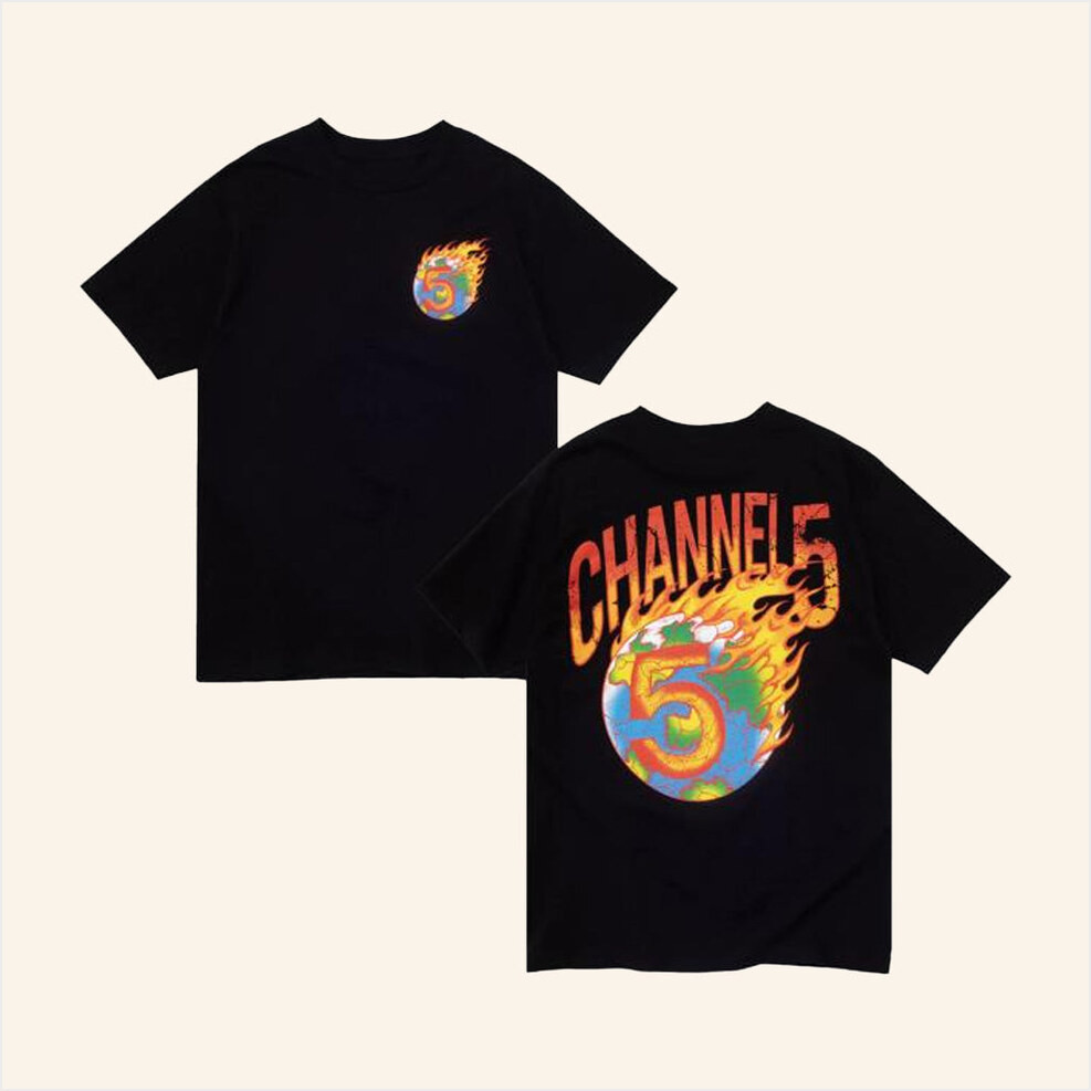 Channel 5 Merch On Fire Black T-Shirt Gifts For Dudes Birthday Gifts For Fans-1