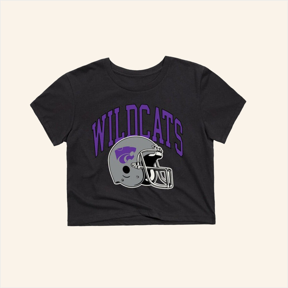 Charlie Hustle Merch Kansas State Wildcats Womens K-State Black Cropped T-Shirt Present For Her-1