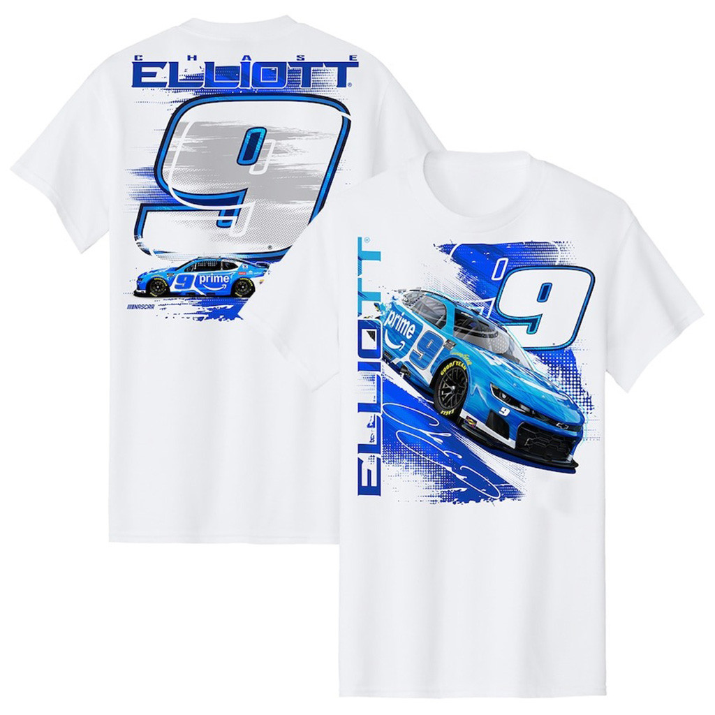 Chase Elliott Hendrick Motorsports Team Collection Amazon Car T-Shirt White Gifts For Dad-1