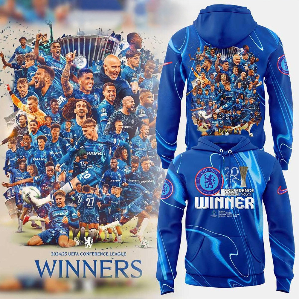 Chelsea FC 2025 Europe UEFA Conference League Champions Blue Hoodie Good Gifts For Dads-1