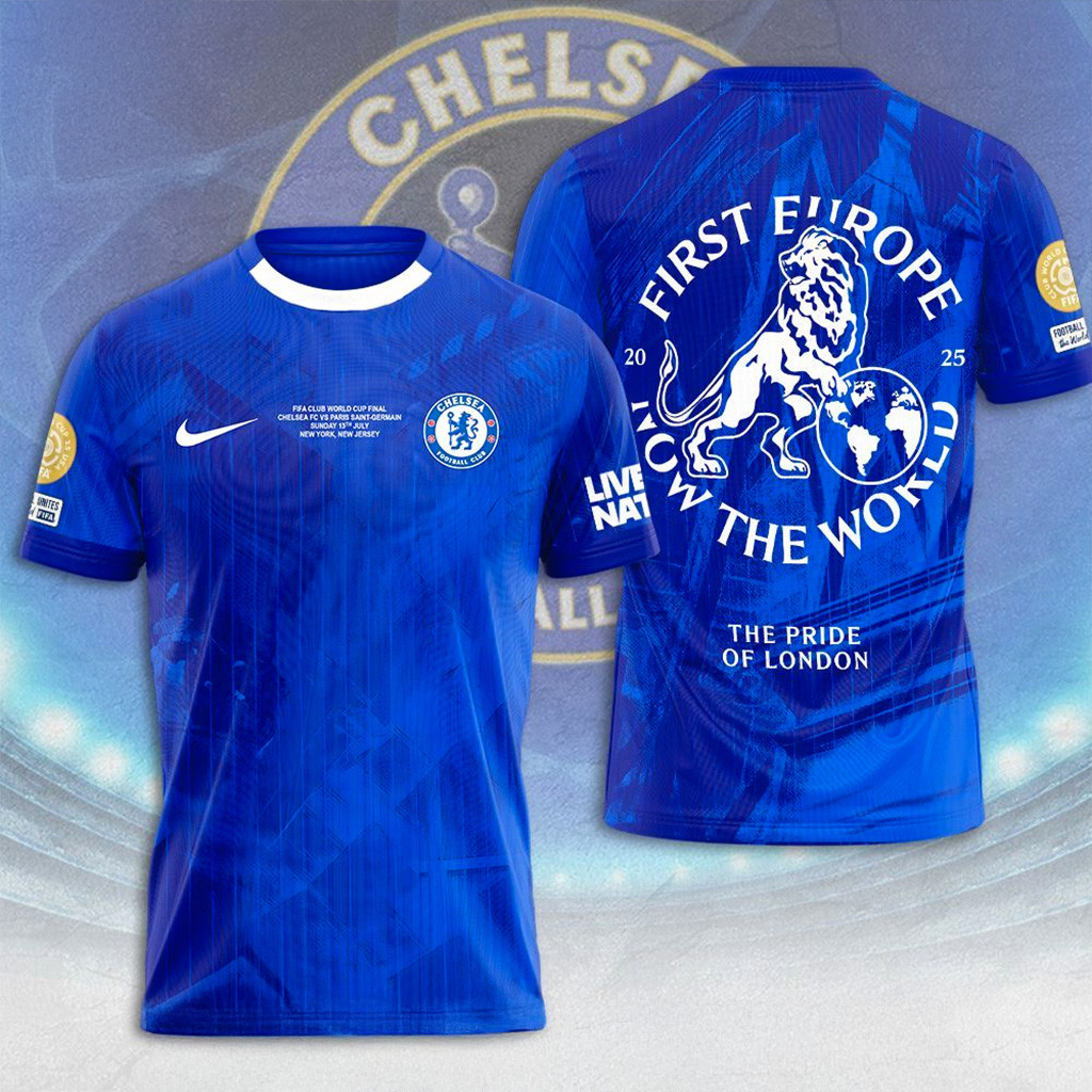 Chelsea First Europe Now The World Champions T-Shirt Fan Merch Gifts For Men-1