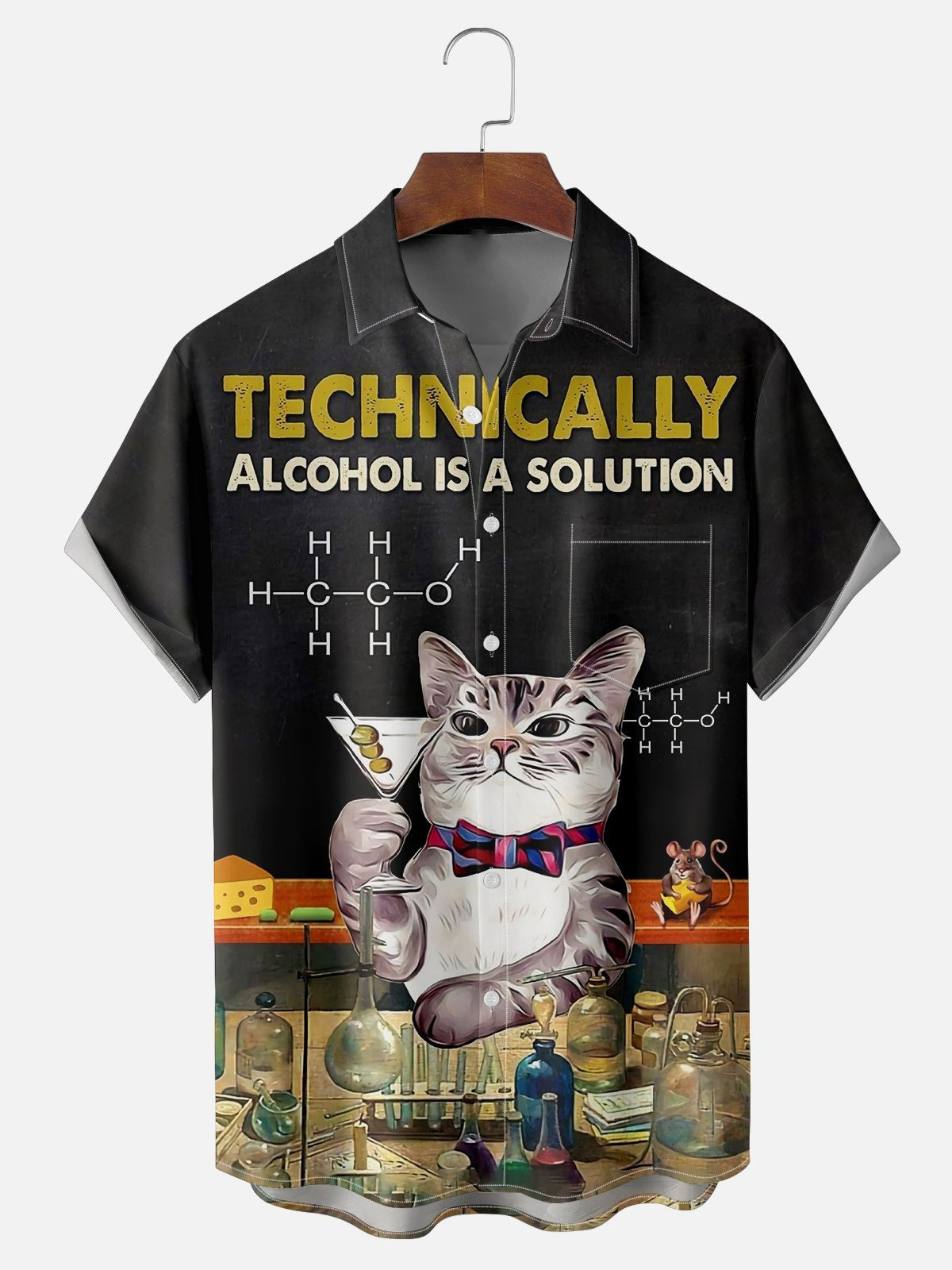Chemistry Cat Bartender Cocktail Chest Pocket Hawaiian Shirt-1 Chemistry Cat Bartender Cocktail Chest Pocket Hawaiian Shirt-1