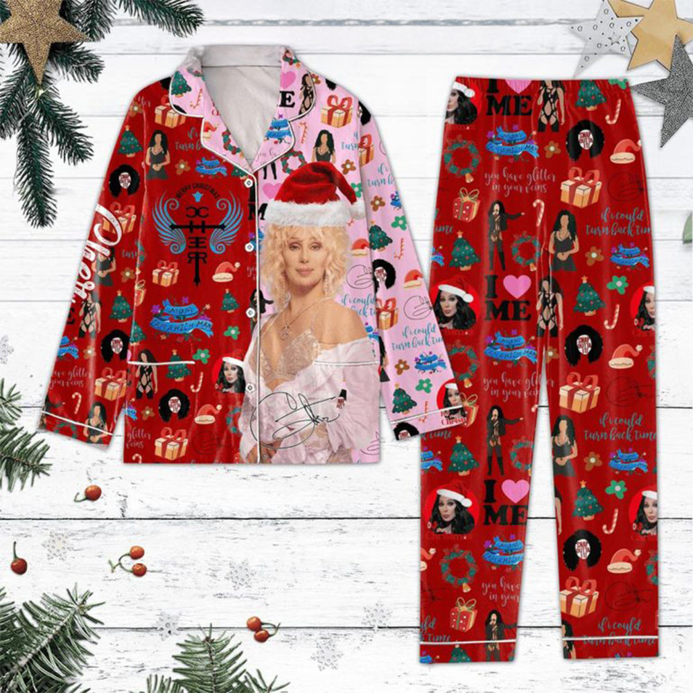 Cher Merry Christmas To All Of Us 2024 Holidays Polyester Pajamas Set Fans Gift Ideas-1
