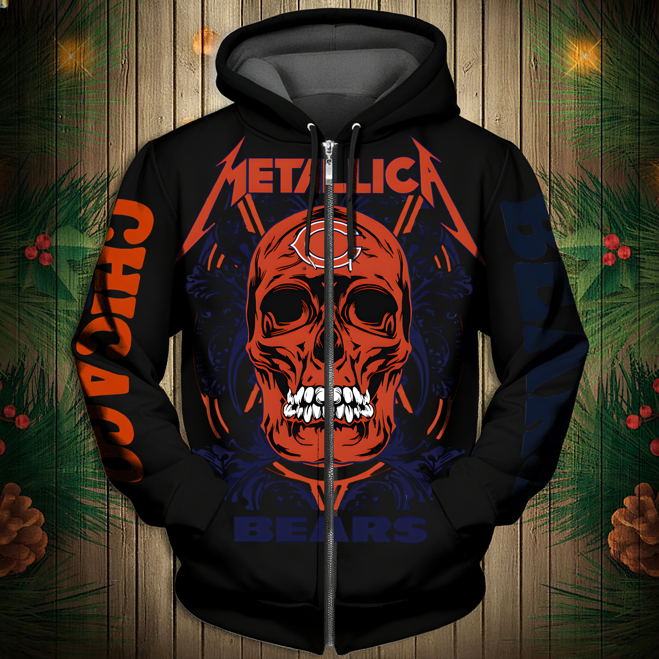 Chicago Bears 2025 New 3D Skull Graphic Hoodie-1