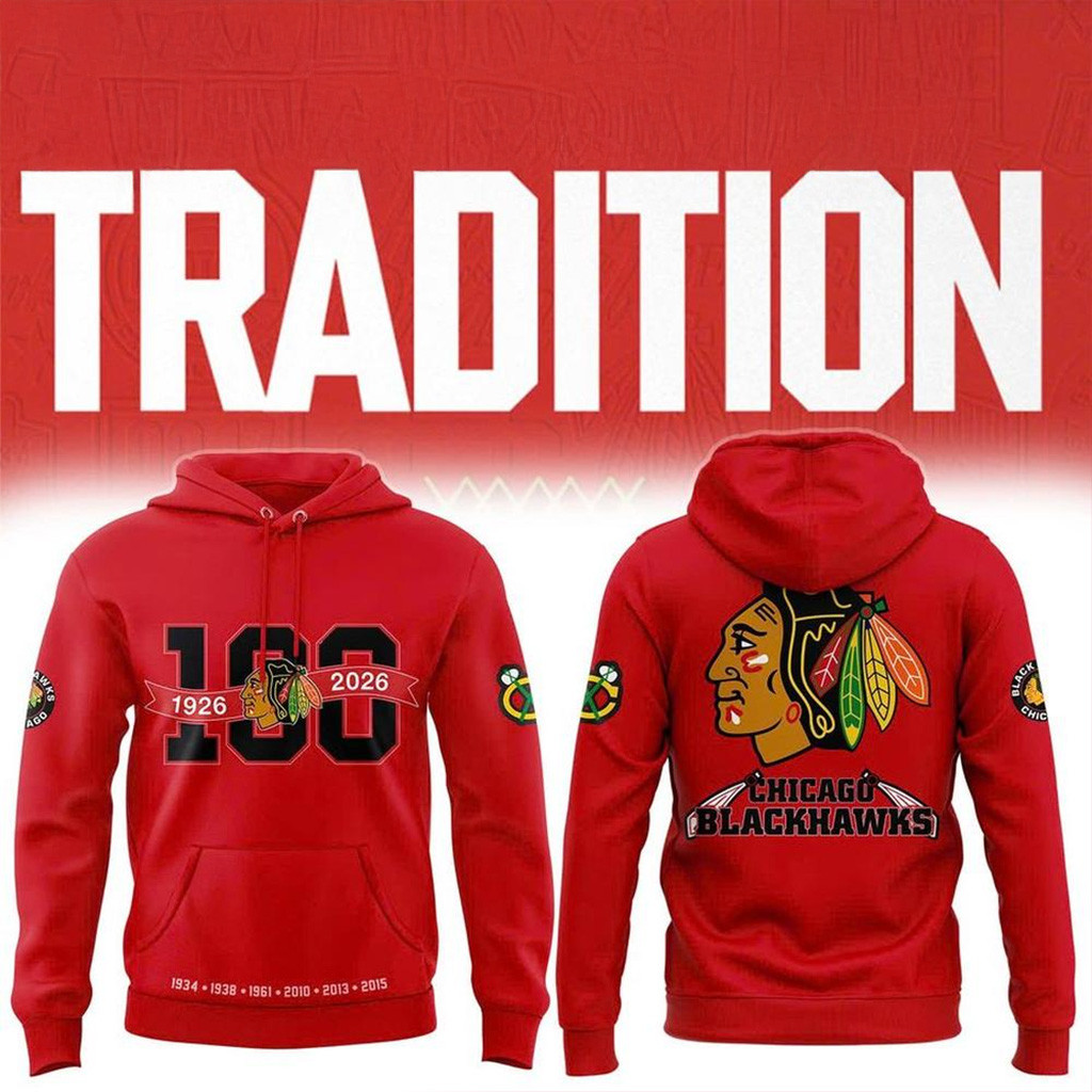 Chicago Blackhawks 100th Anniversary Hoodie Chicago Blackhawks Merch Ice Hockey Fan Gifts-1